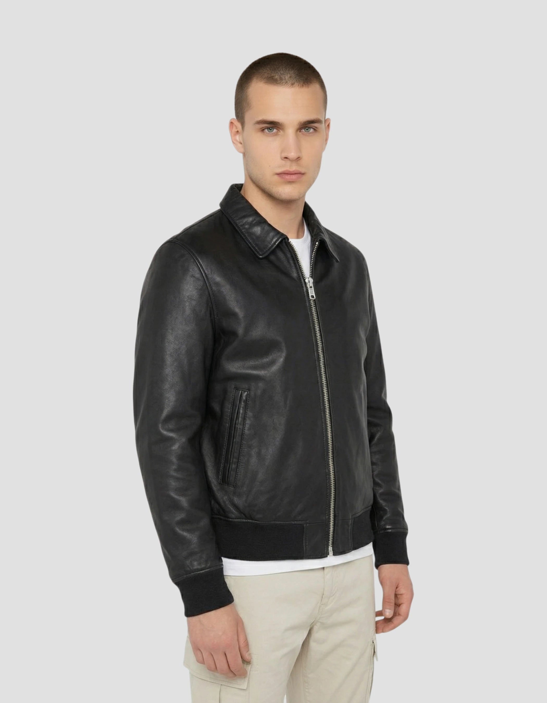 Black casual jacket, lamb leather-3