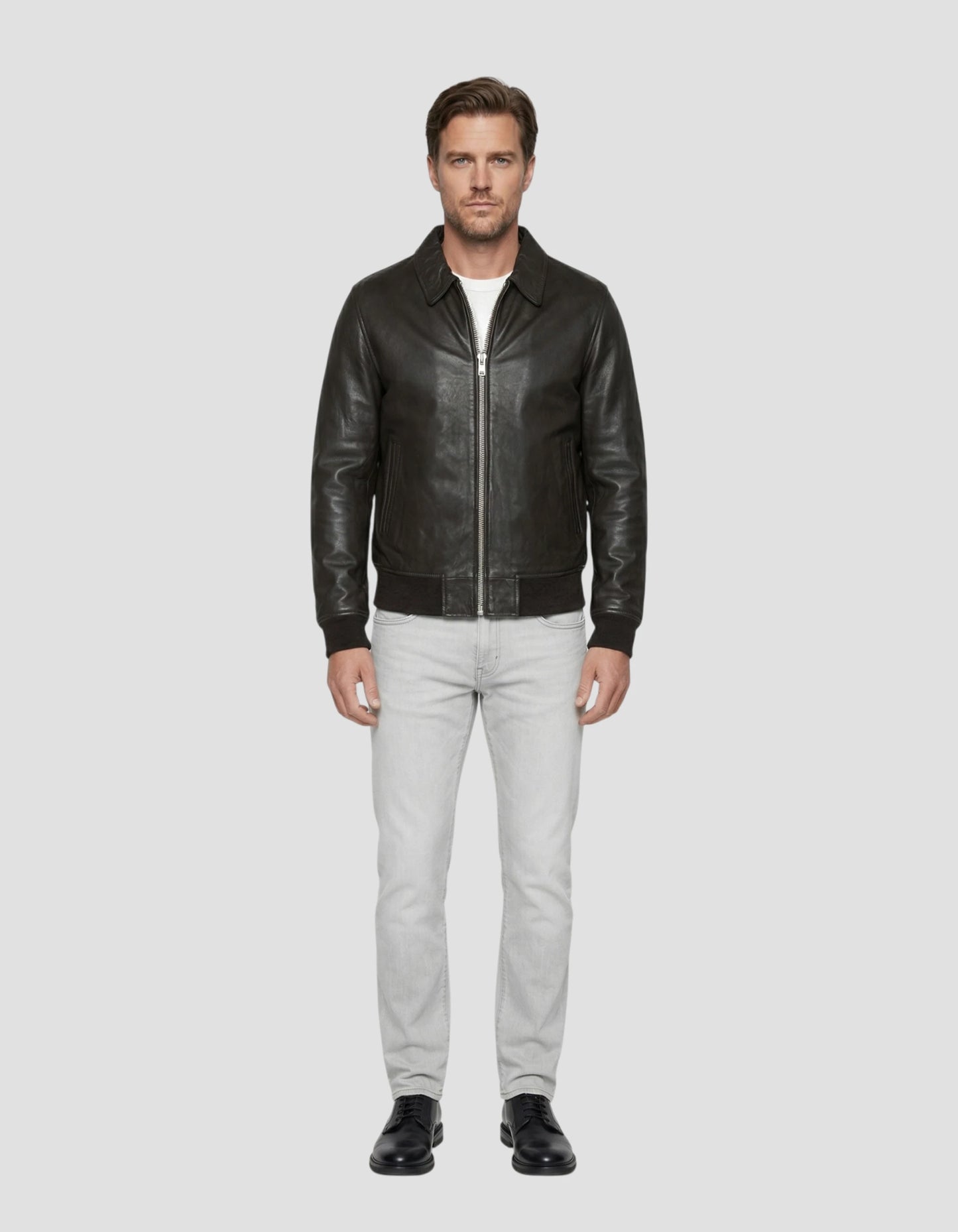 Blouson casual marron, cuir d'agneau