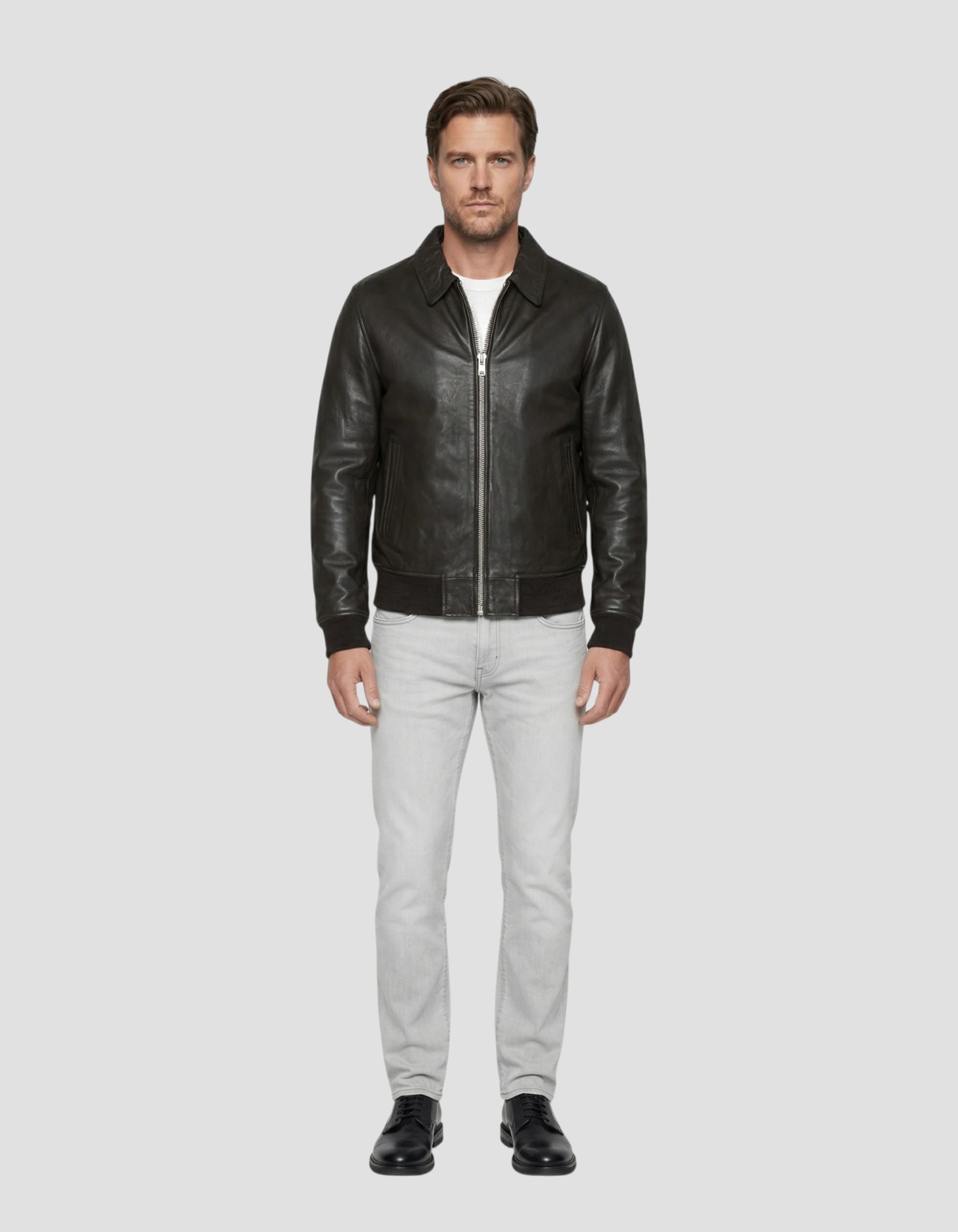 Blouson casual marron, cuir d'agneau-1