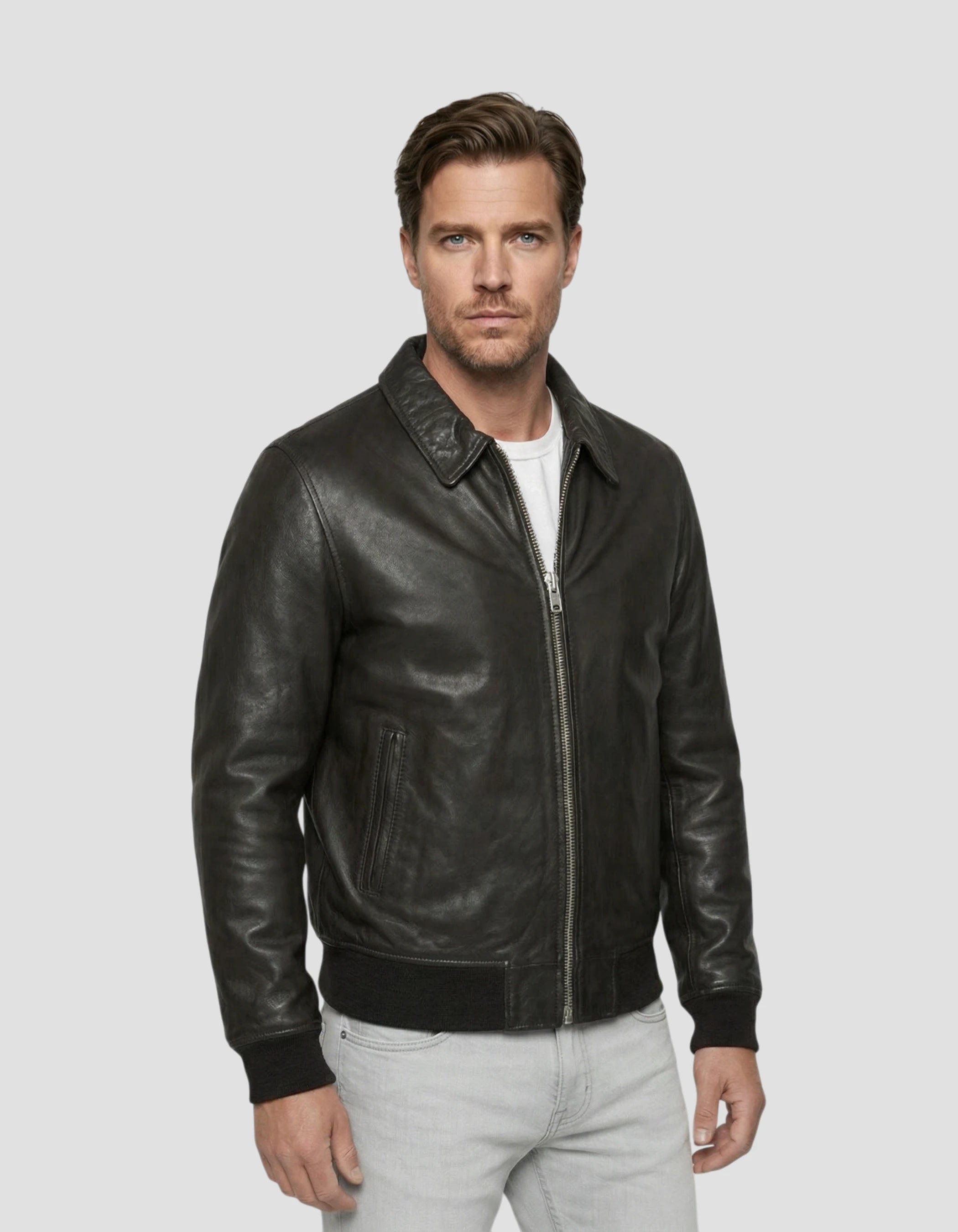 Blouson casual marron, cuir d'agneau-3