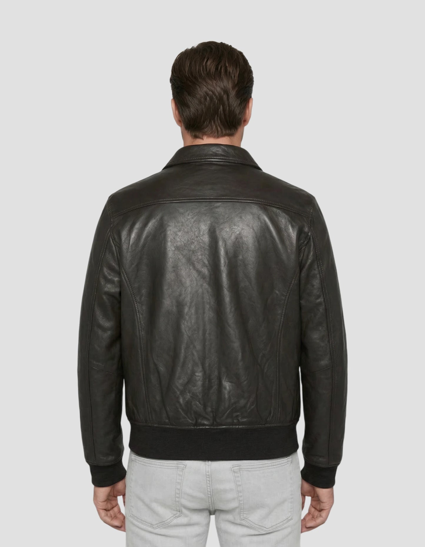 Blouson casual marron, cuir d'agneau