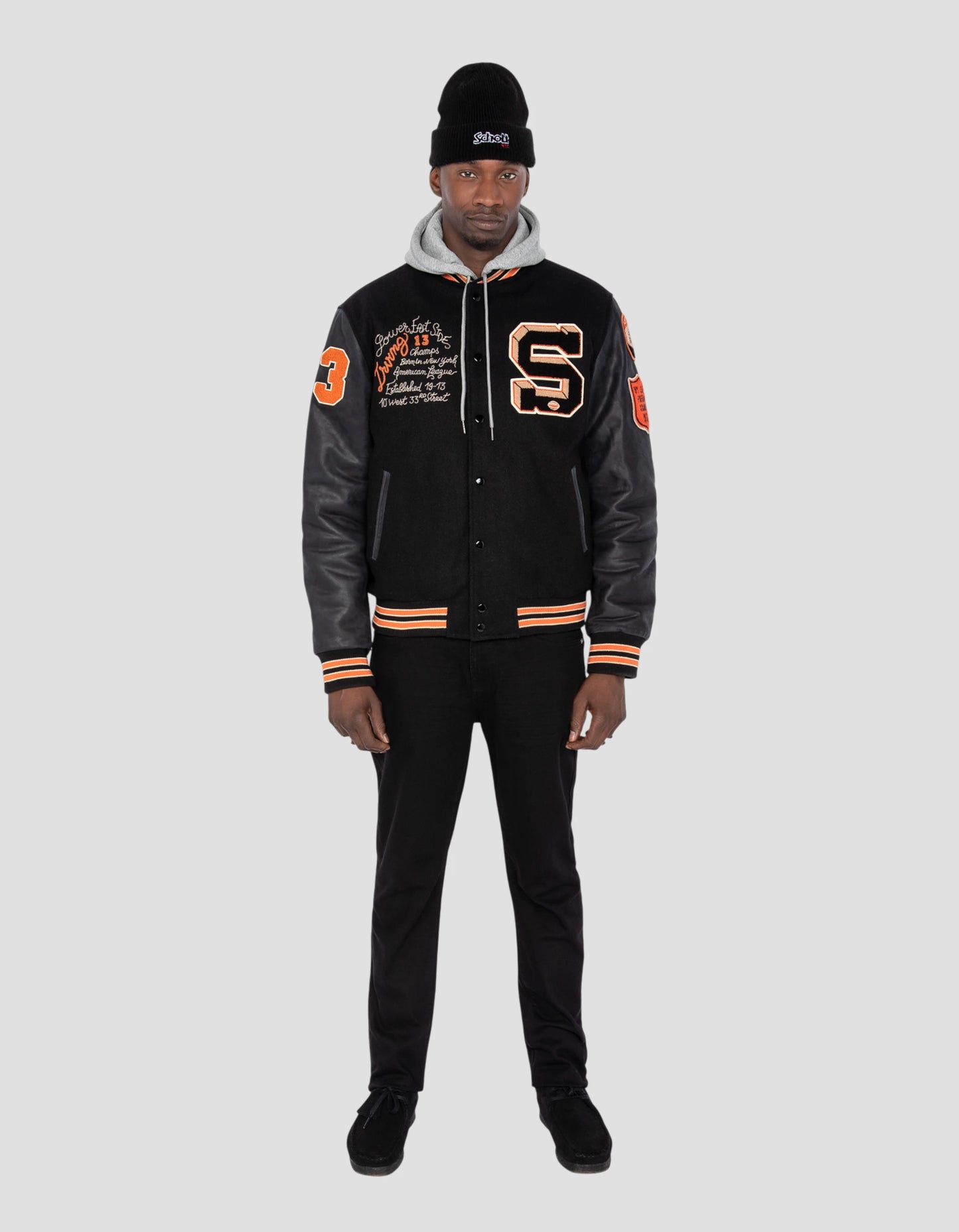 Giacca per orsacchiotto ricamato nero, cuoio in pelle di mucca