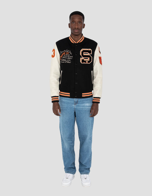 Giacca per orsacchiotto ricamata nera e beige, pelle di vaccina