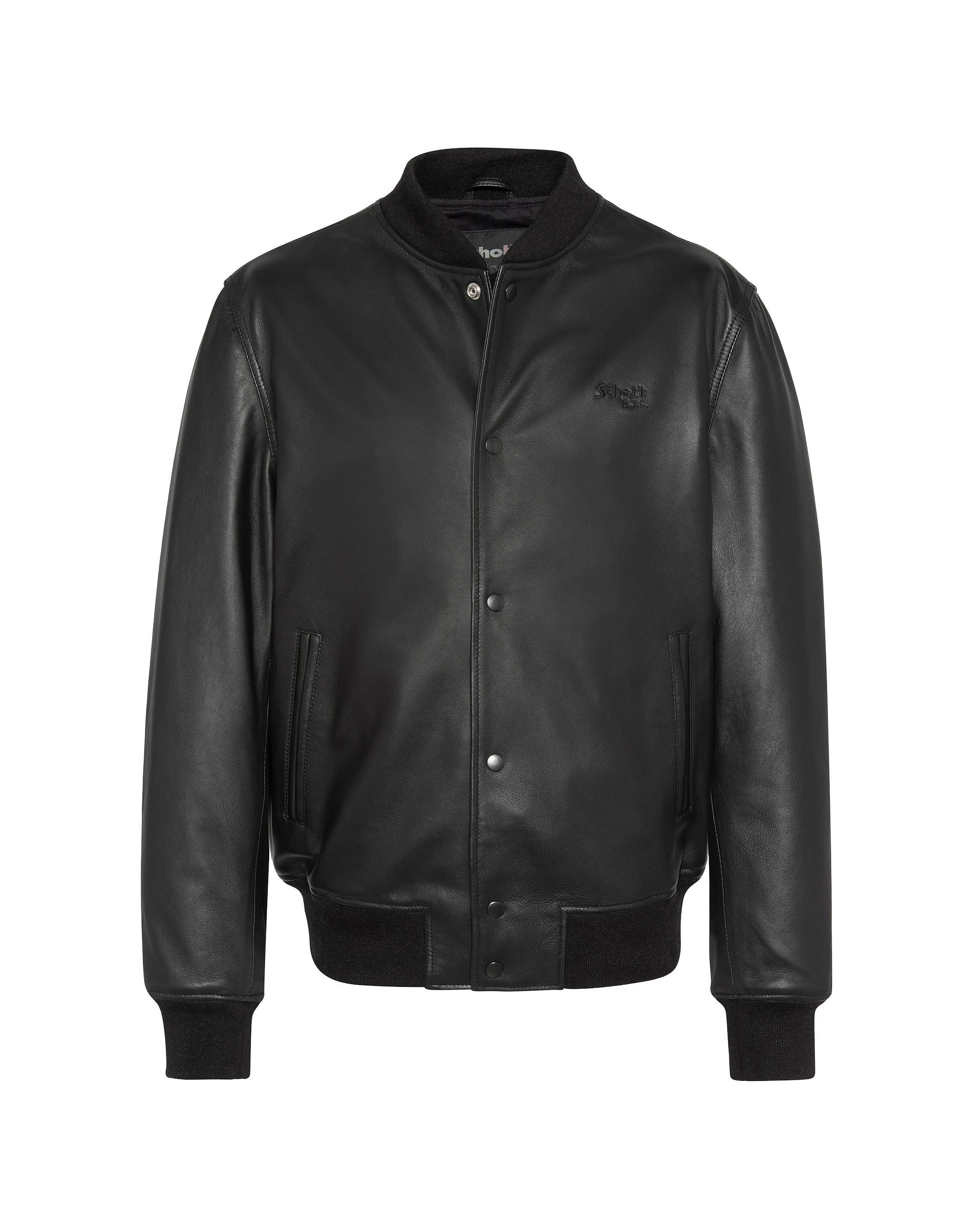 varsity jacket full black, lambskin leather-2