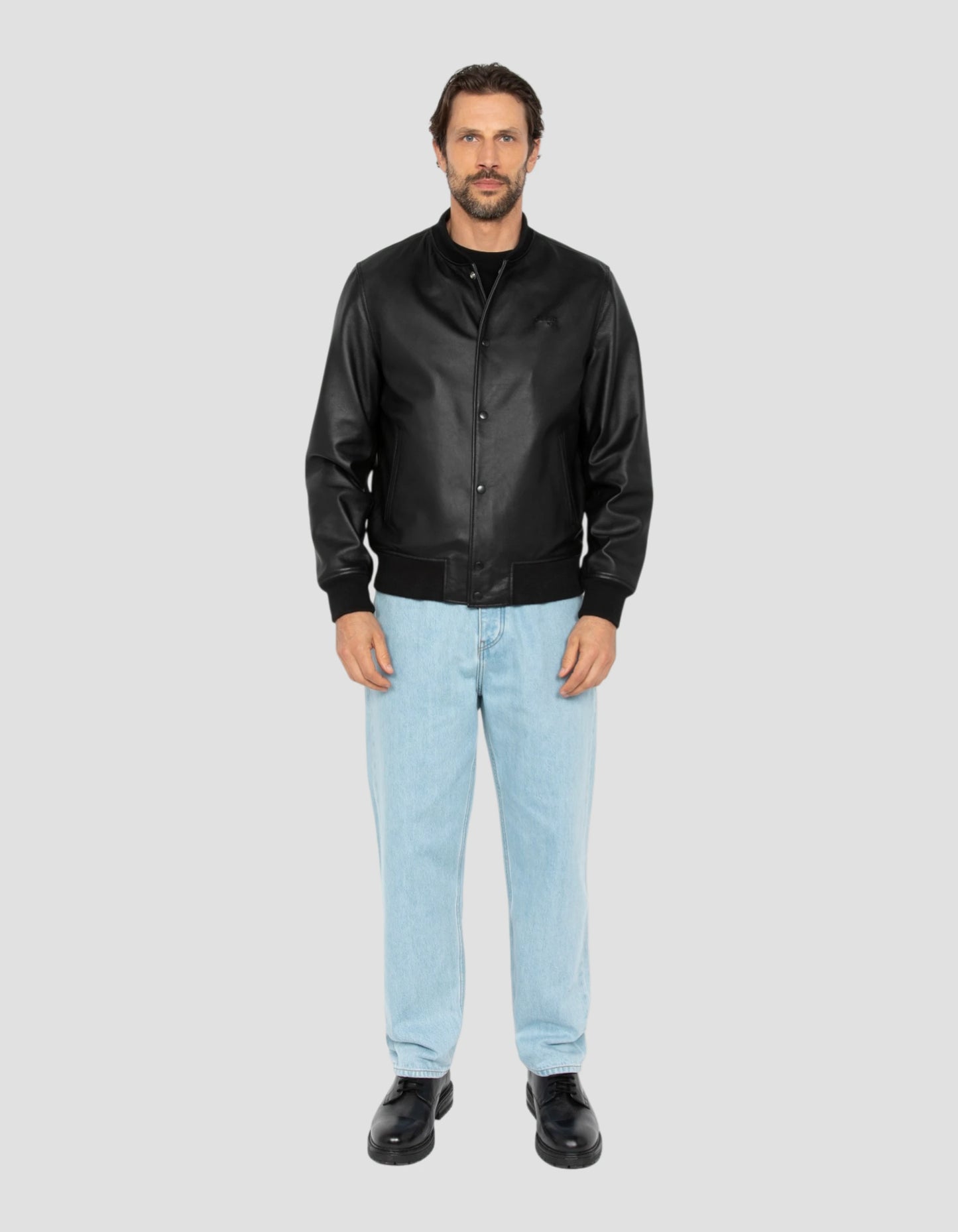 varsity jacket full black, lambskin leather