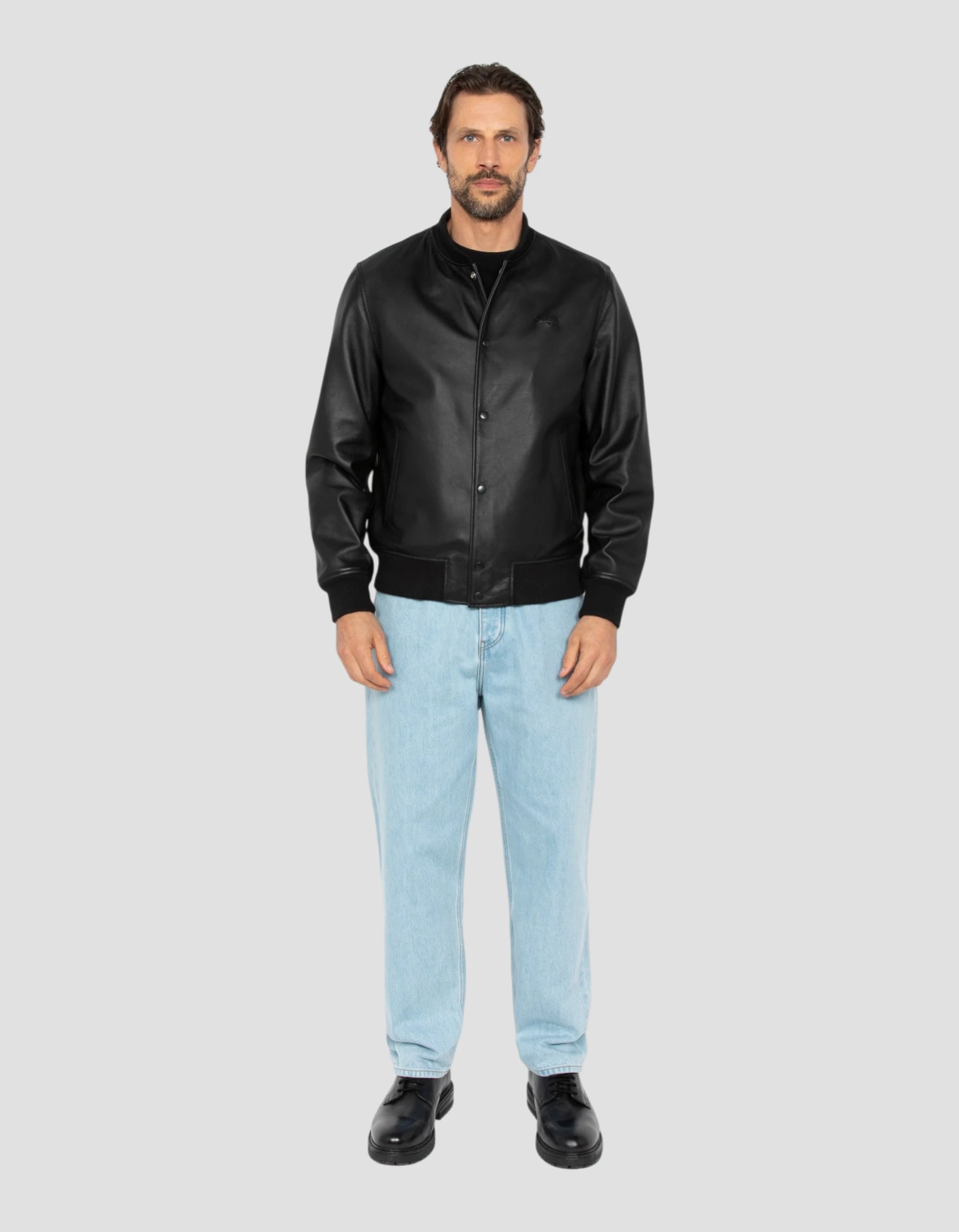 varsity jacket full black, lambskin leather-1