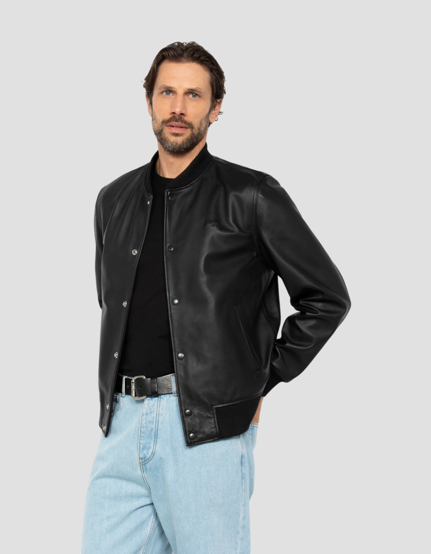 varsity jacket full black, lambskin leather