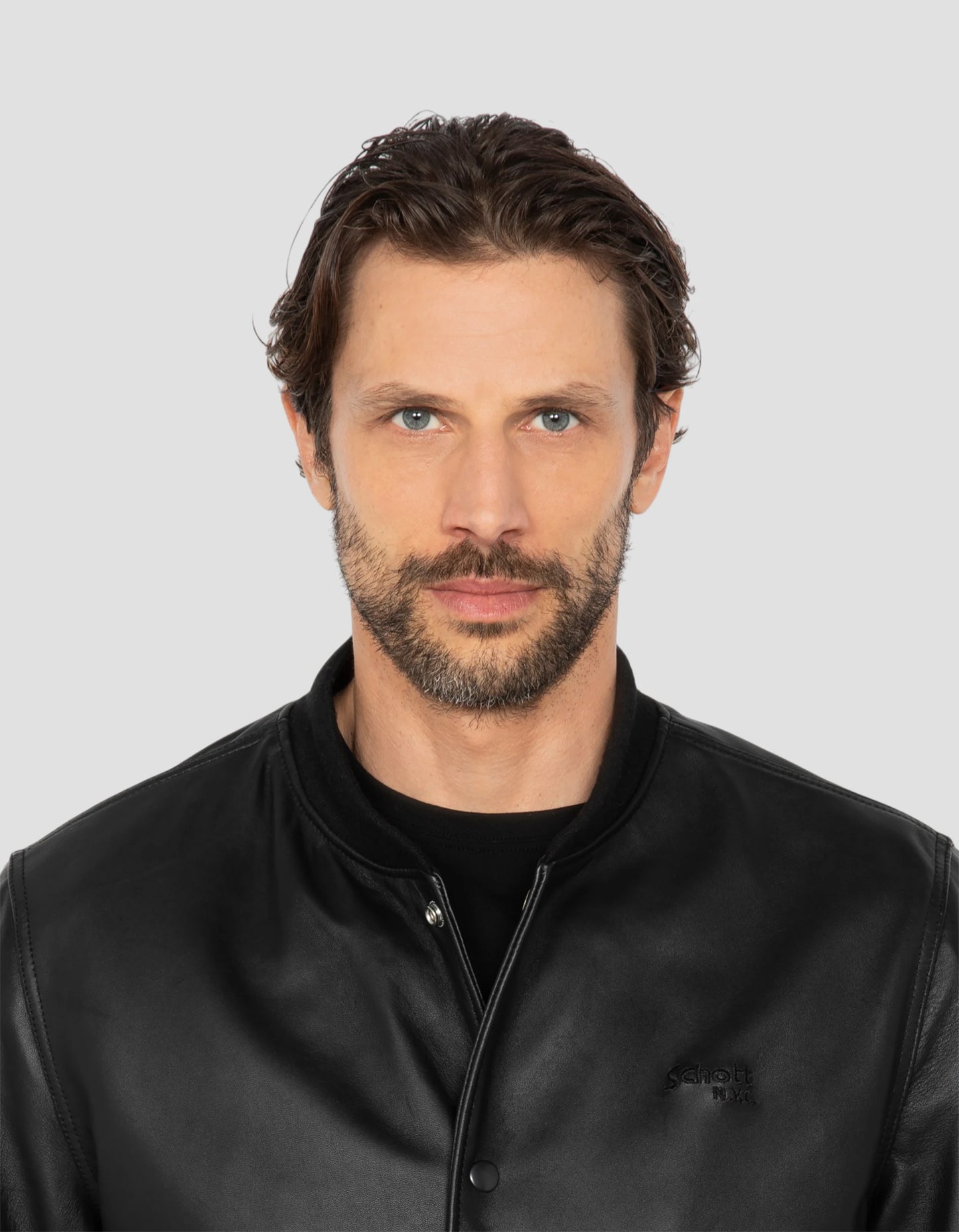 varsity jacket full black, lambskin leather