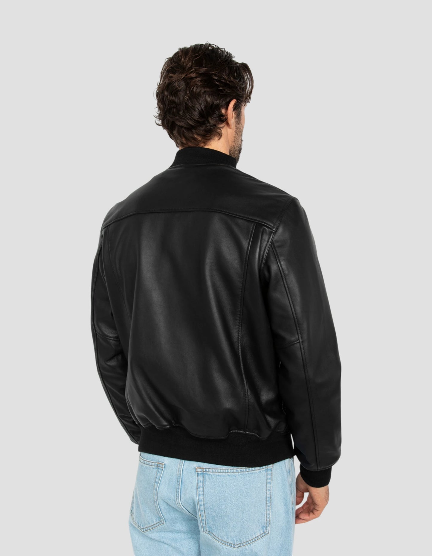 varsity jacket full black, lambskin leather