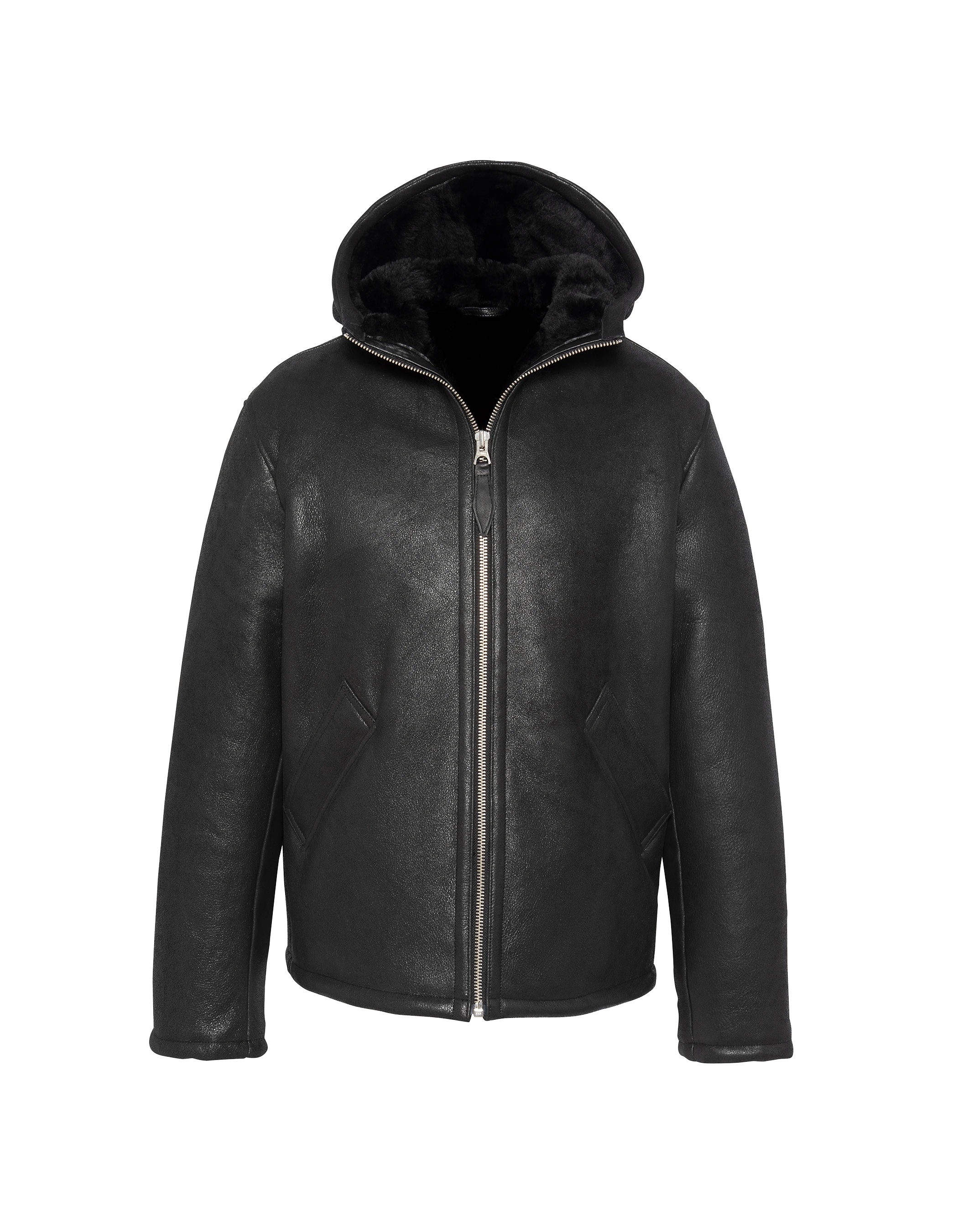 Casual hooded black jacket, sheep leather-2