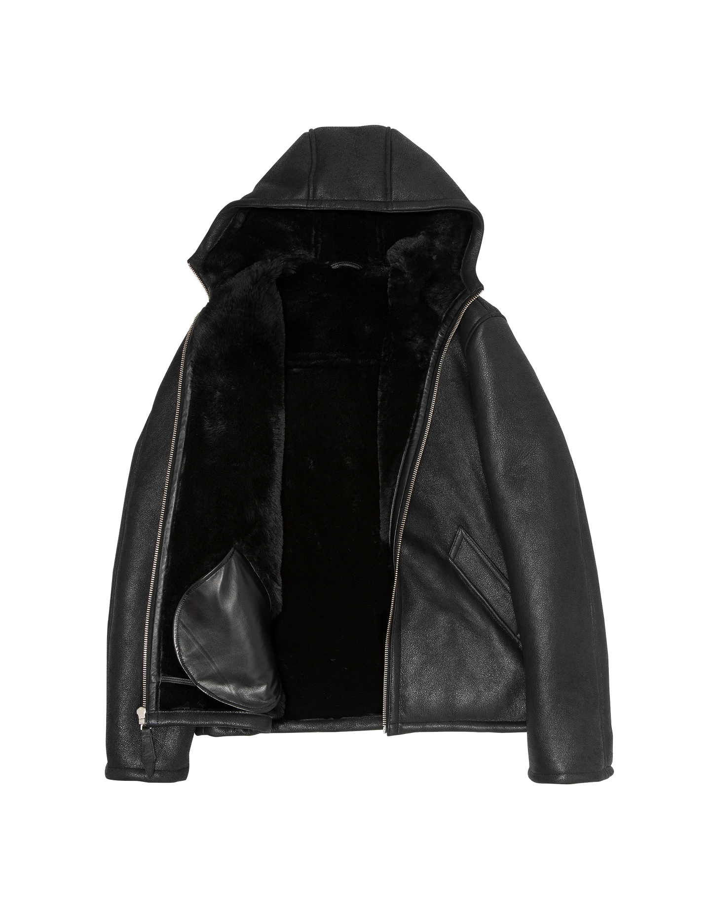 Casual hooded black jacket, sheep leather