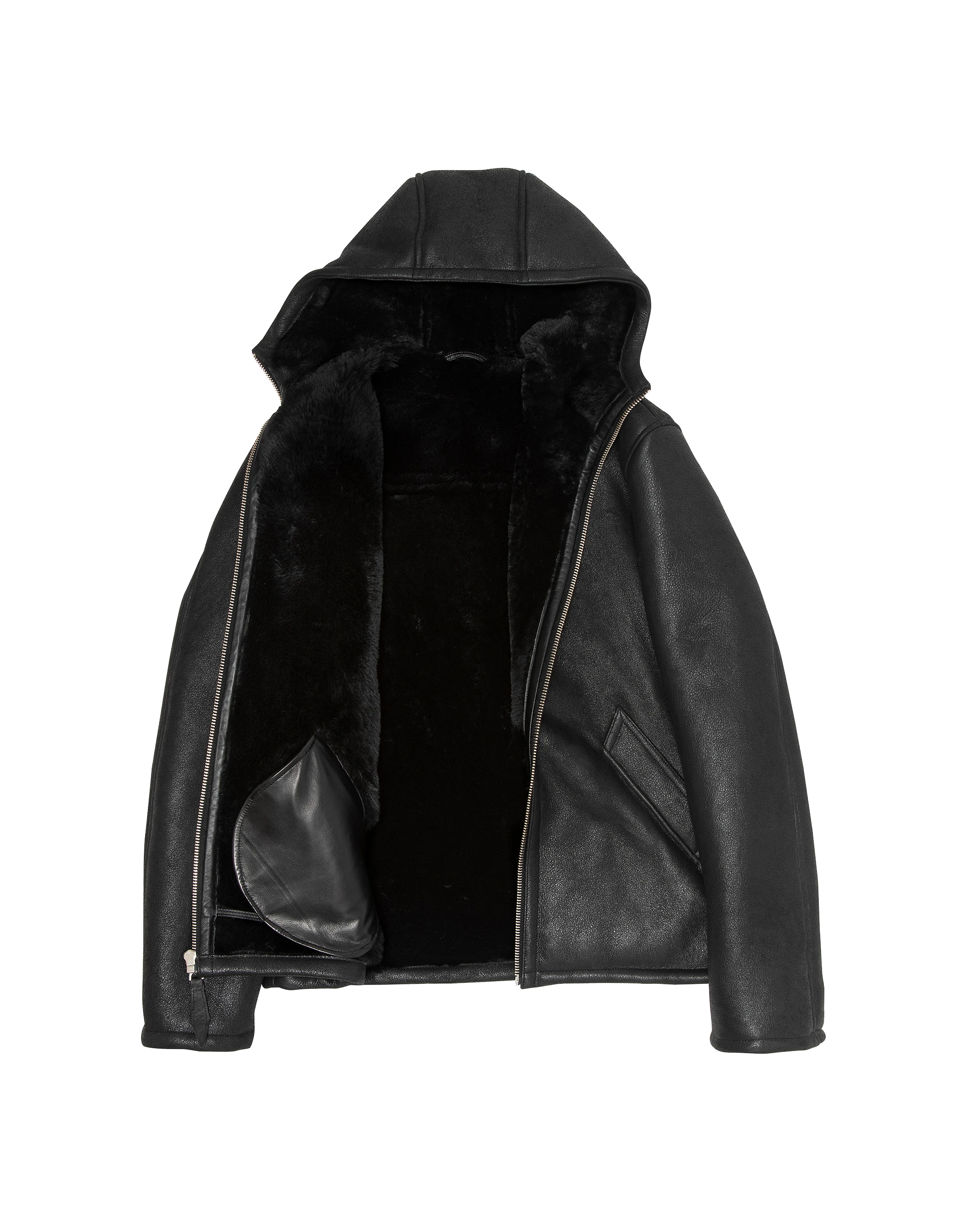 Casual hooded black jacket, sheep leather-7