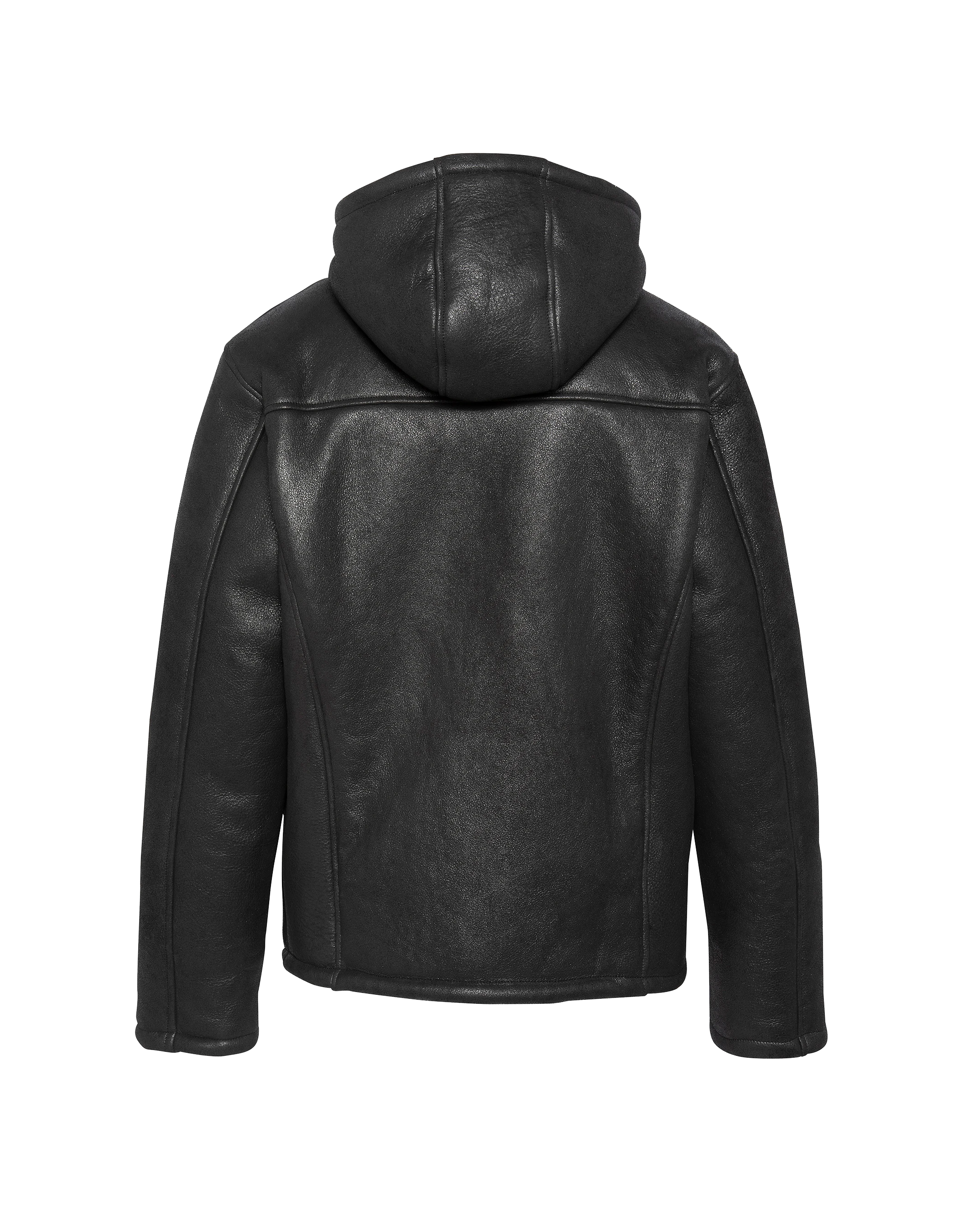 Casual hooded black jacket, sheep leather-8