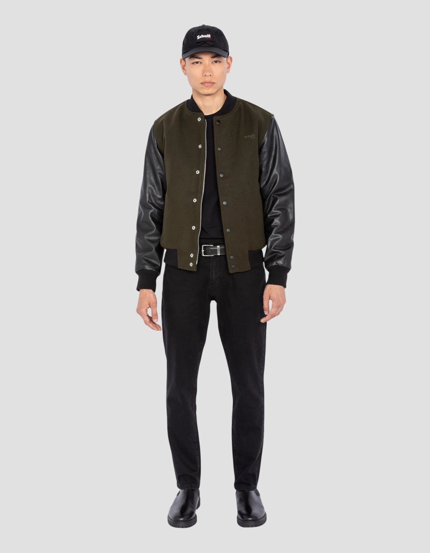 Chaqueta de peluche de color caqui y negro, cuero de cuero para la vaca