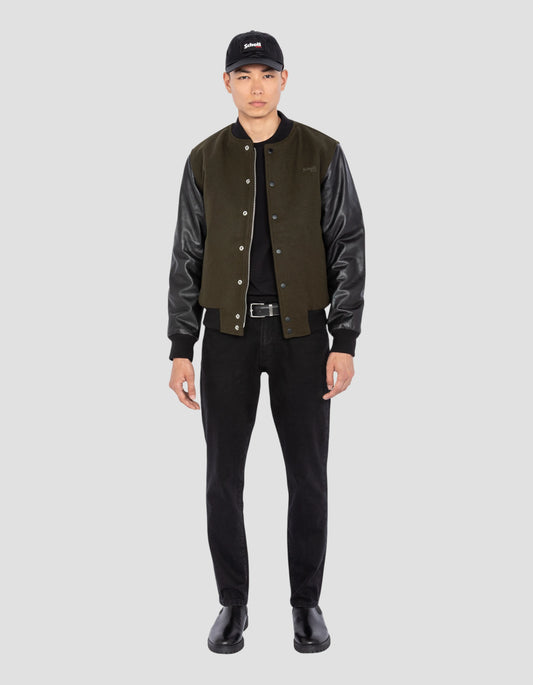 Khaki and black teddy jacket, cowhide leather