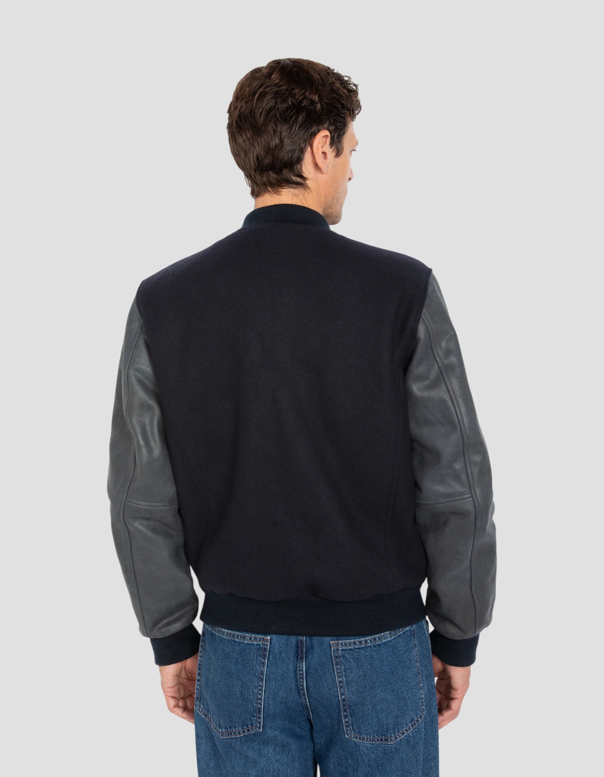 Marineblaue Teddyjacke, Kuhlädenleder-6