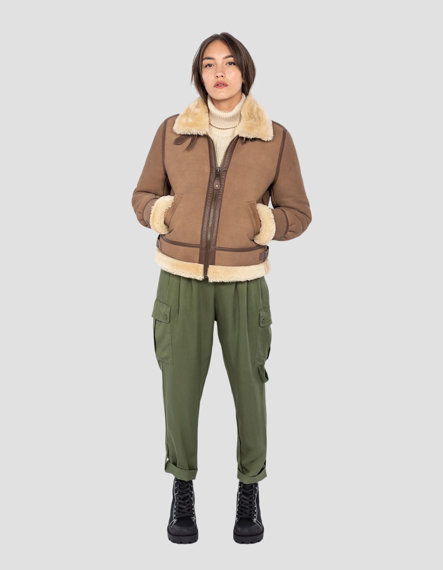 Bomber B-3 Giacca in cambio in pelle scamosciata, pelle di pecora