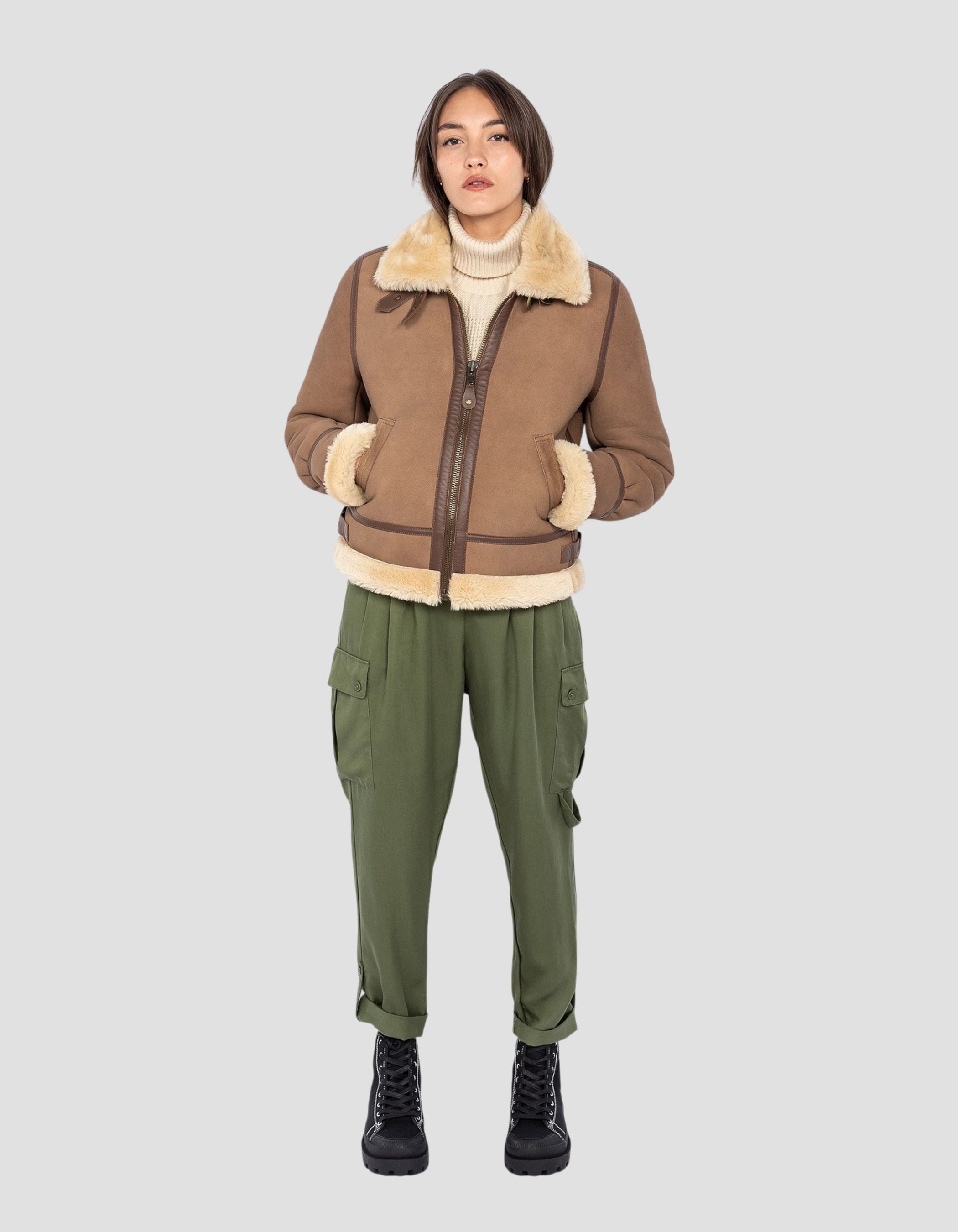 Bomber B-3 Giacca in cambio in pelle scamosciata, pelle di pecora-1