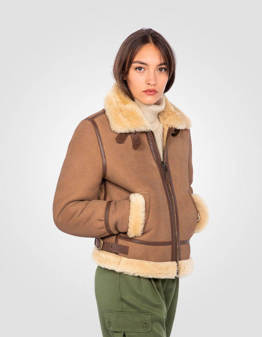 Blouson bombardier B-3 suédé camel, cuir de mouton