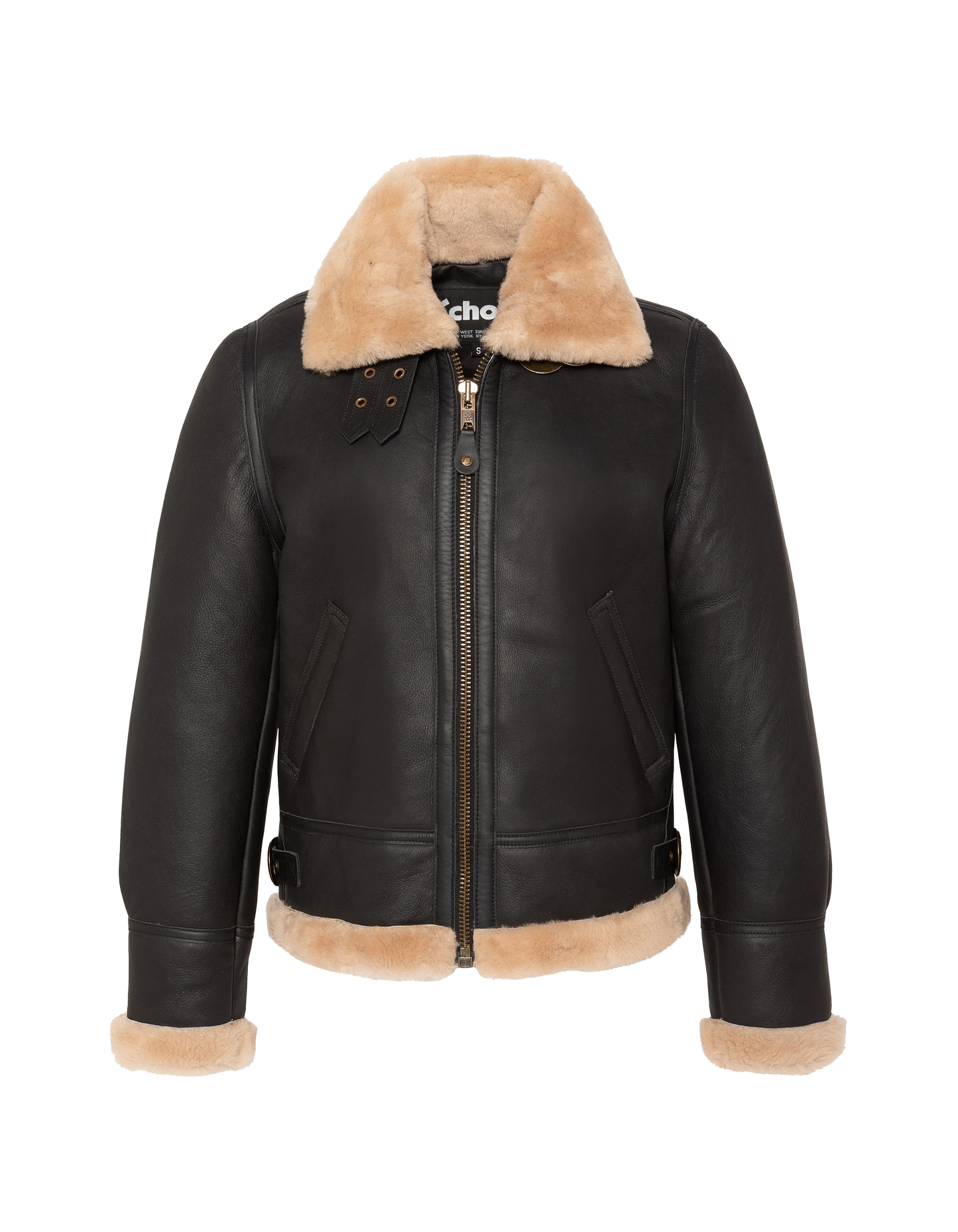 Blouson bombardier B-3 noir et beige, cuir de mouton, grande taille