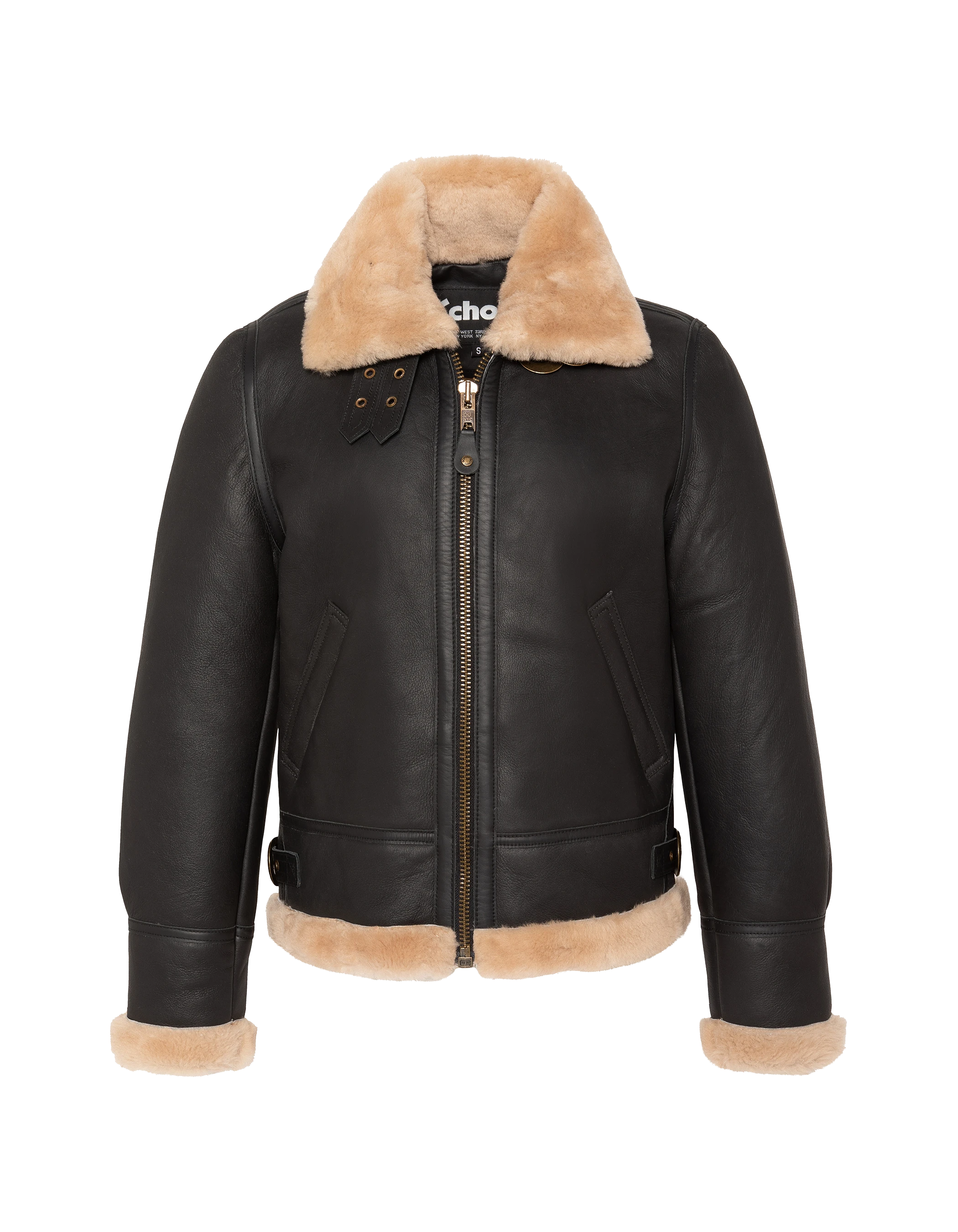 Blouson bombardier B-3 noir et beige, cuir de mouton, grande taille-1