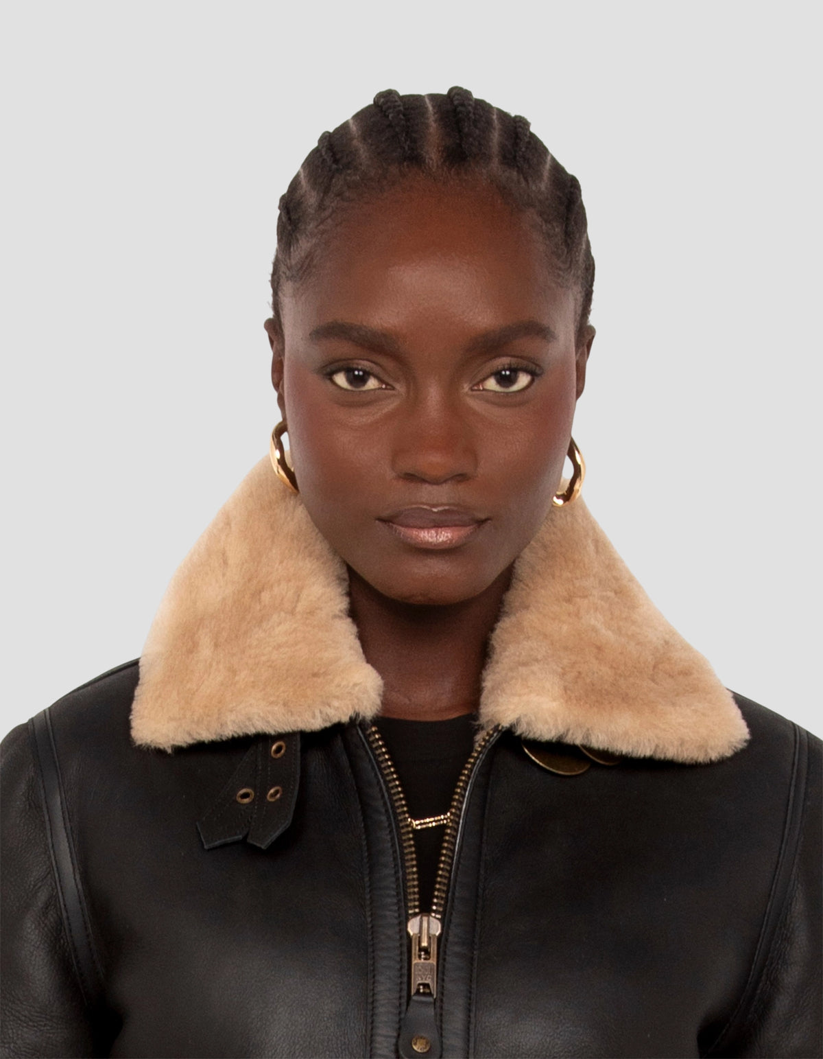 Blouson bombardier B-3 noir et beige, cuir de mouton