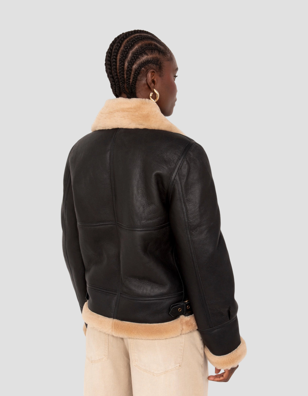 Blouson bombardier B-3 noir et beige, cuir de mouton