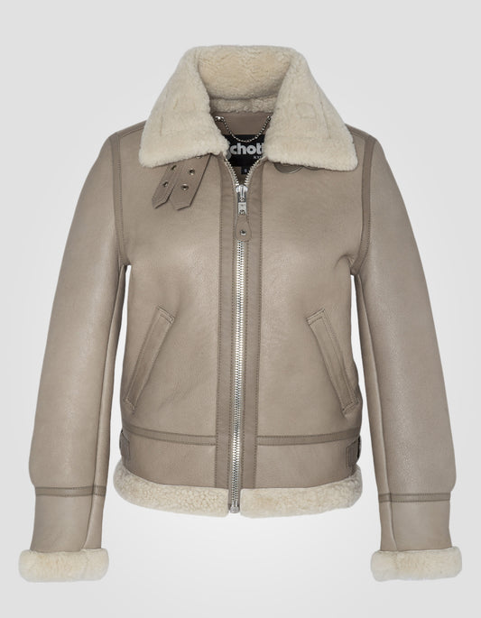 Bombardier B-3 leichter Beige Bomber, Schafleder, großer Größe