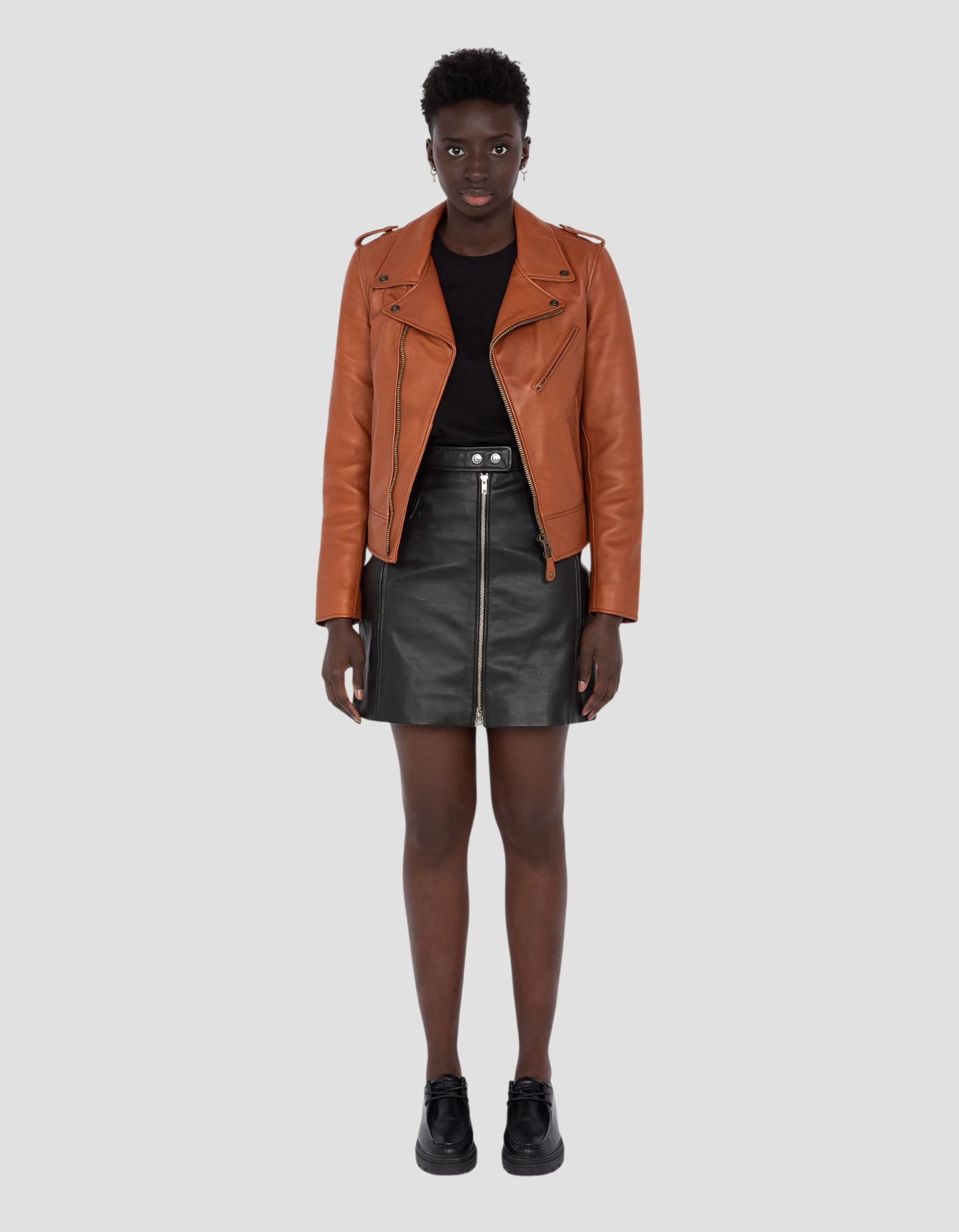 Chaqueta de coñac perfecto®, cuero de cordero