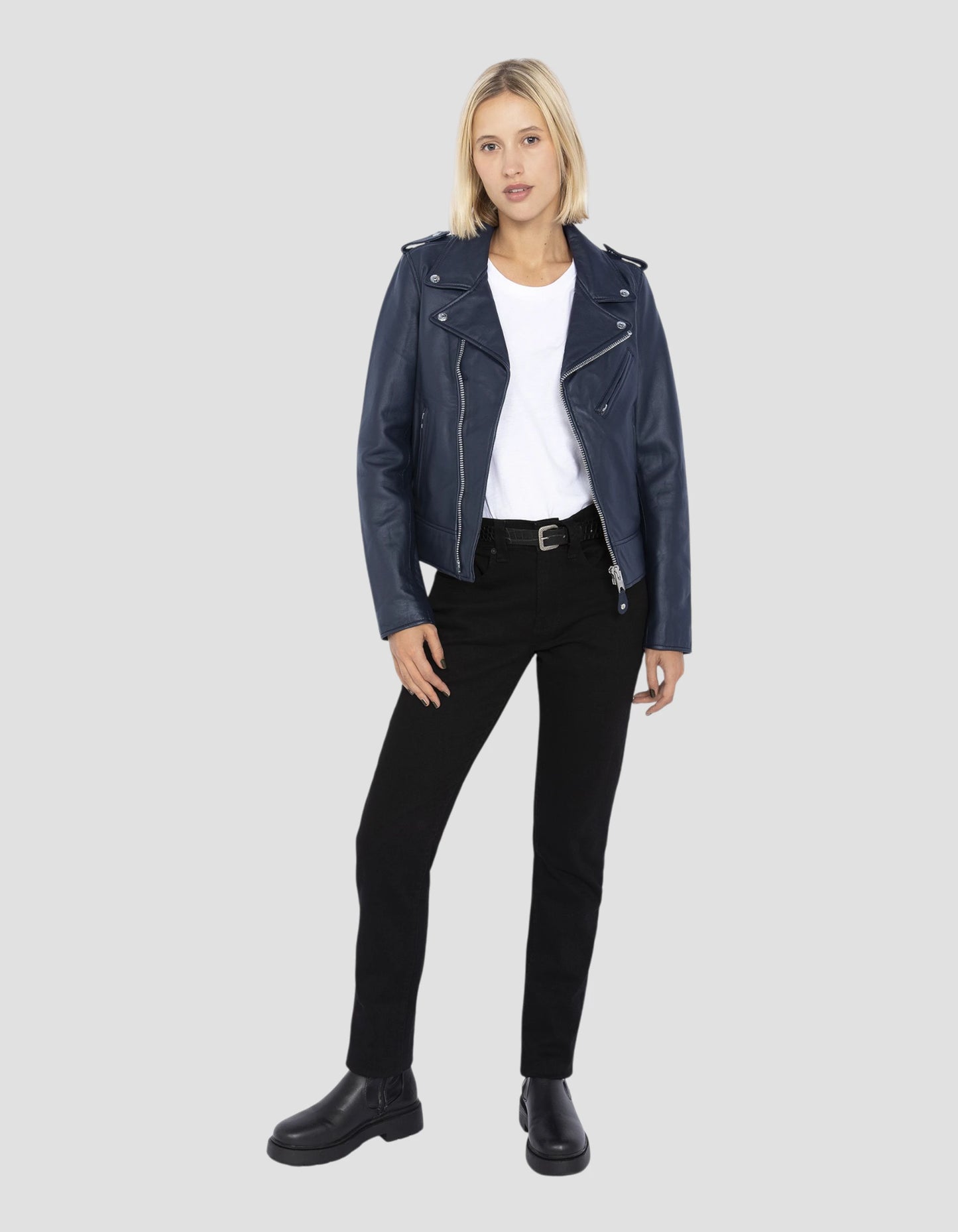Marine Blue Perfecto® Jacke, Lammleder