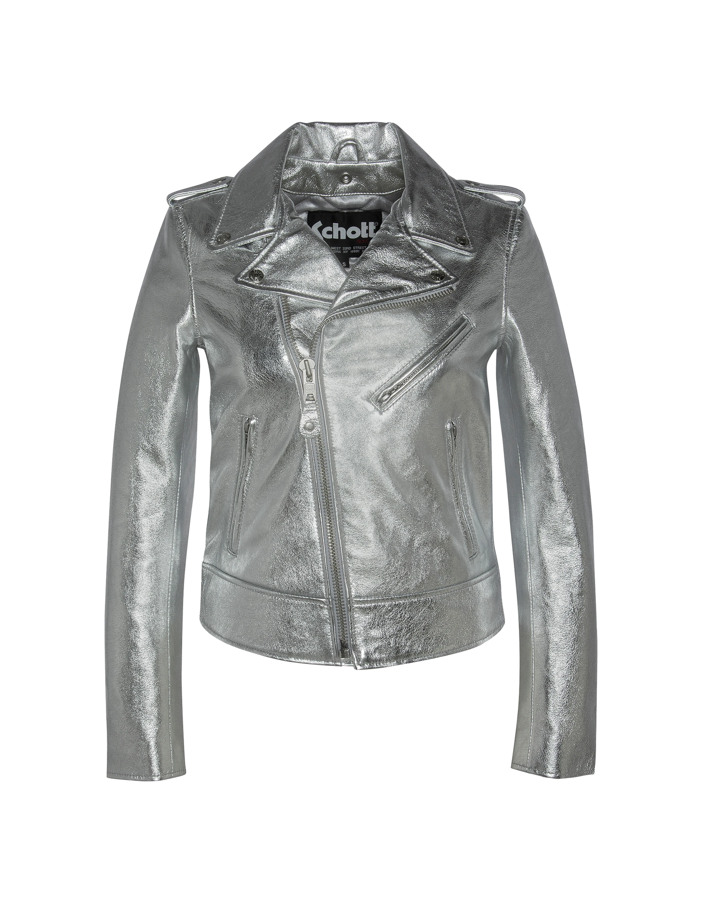 Blouson Perfecto® argenté, cuir d'agneau