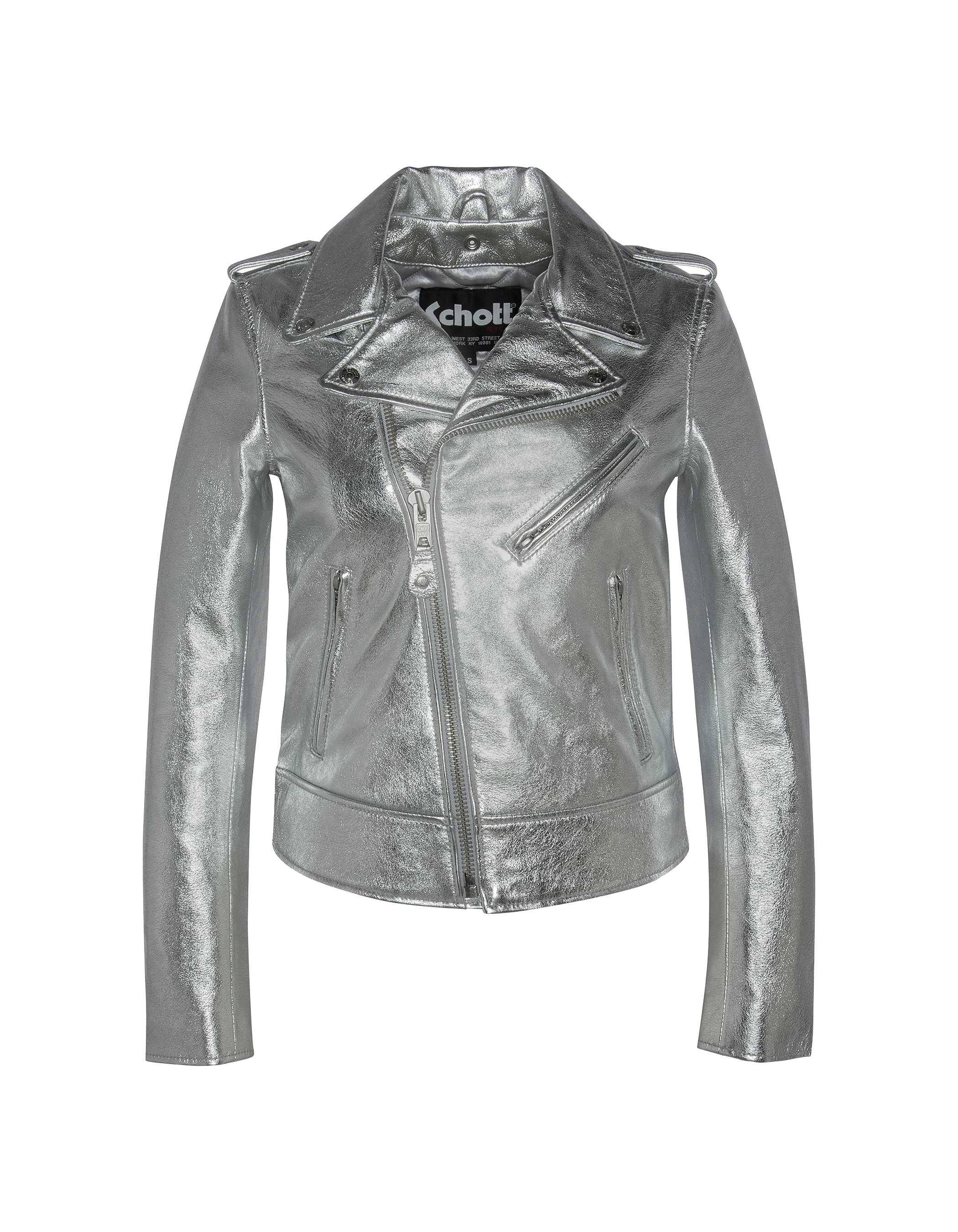 Blouson Perfecto® argenté, cuir d'agneau-1