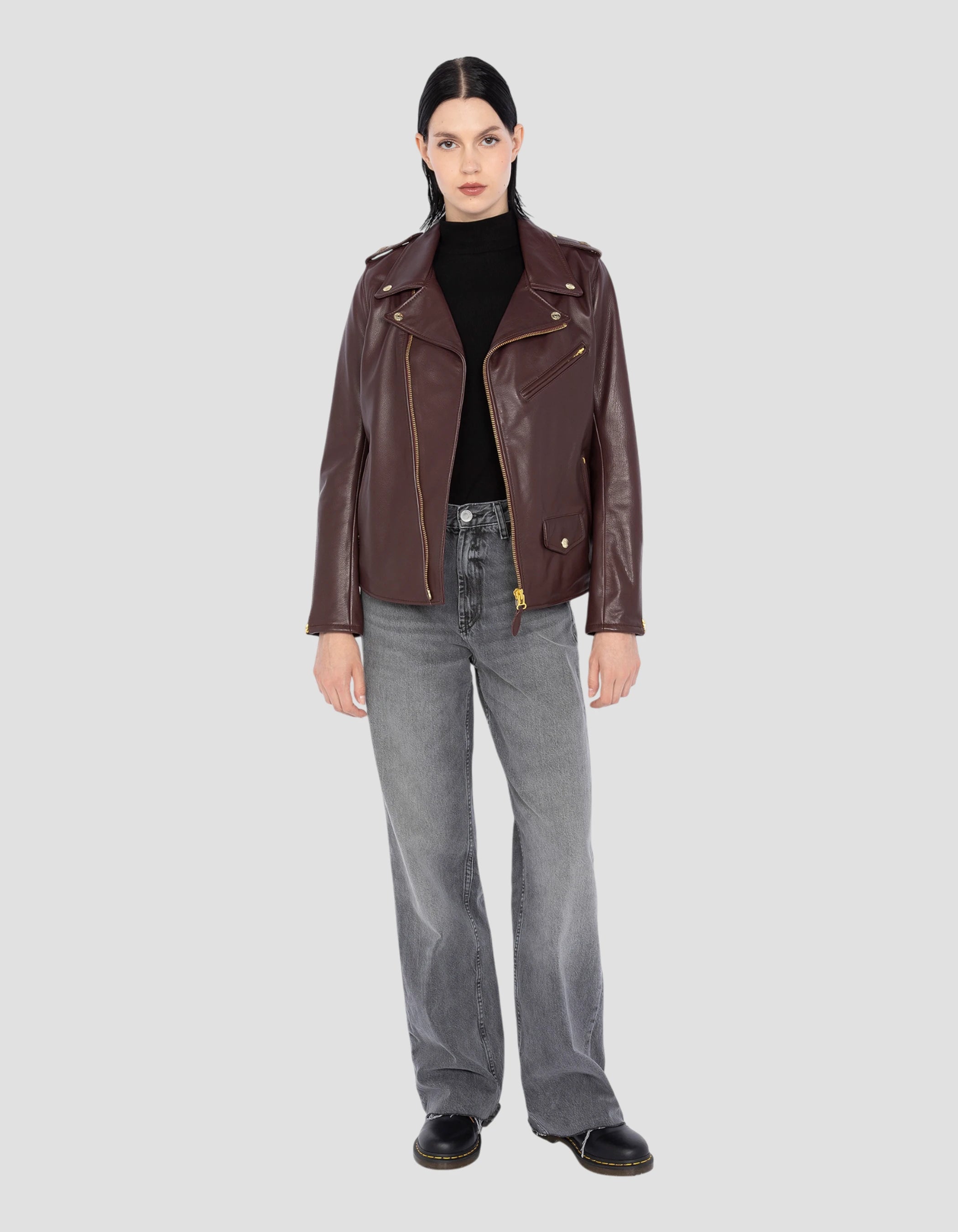 Giacca Bordeaux perfetta a una stella, in pelle di mucca-1
