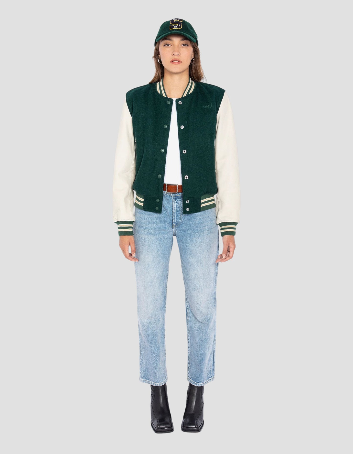 Grüne Teddyjacke, Wolle Bi-Material und Kuhspannenleder