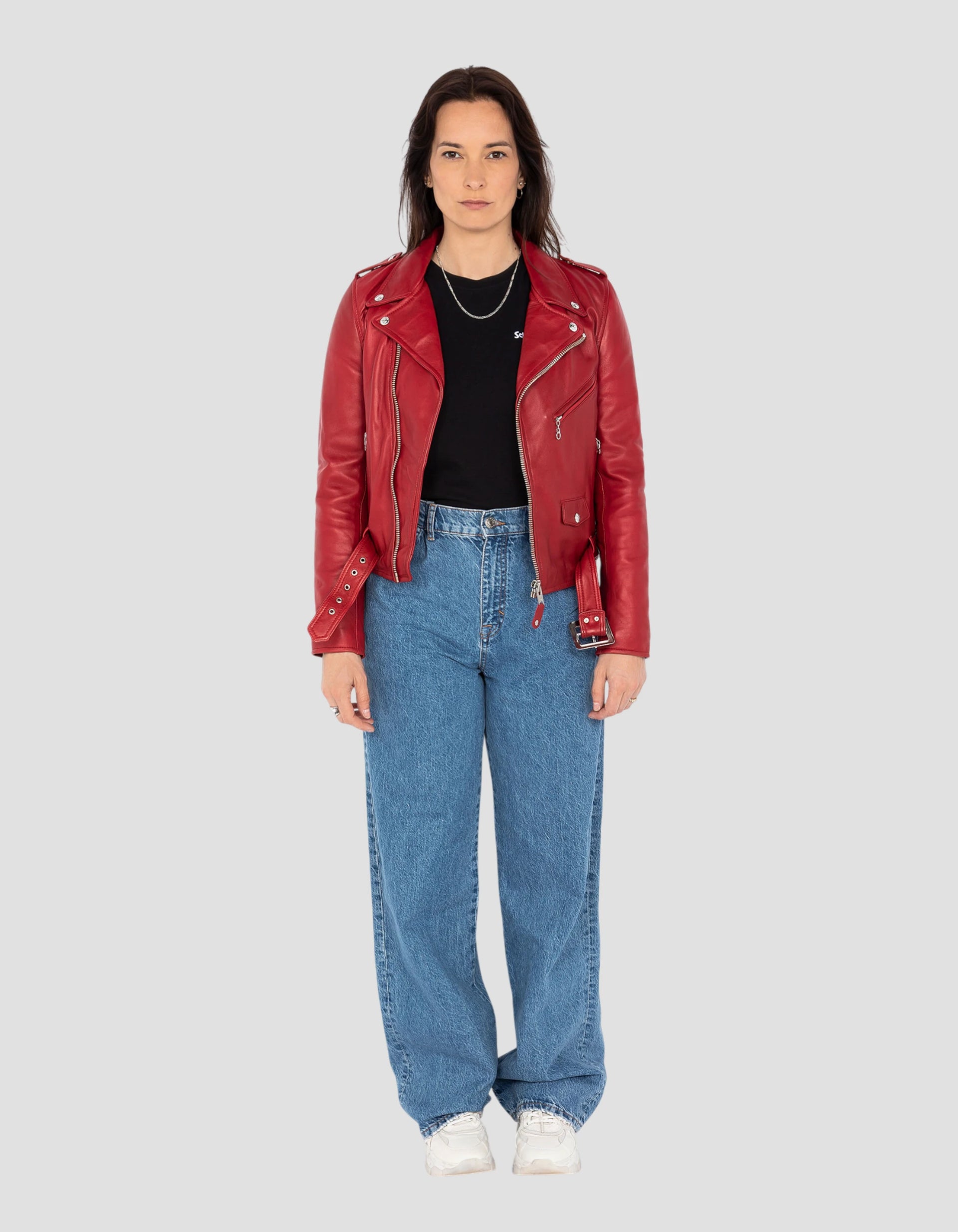 Red perfecto® jacket with belt, lamb leather - LCW8600