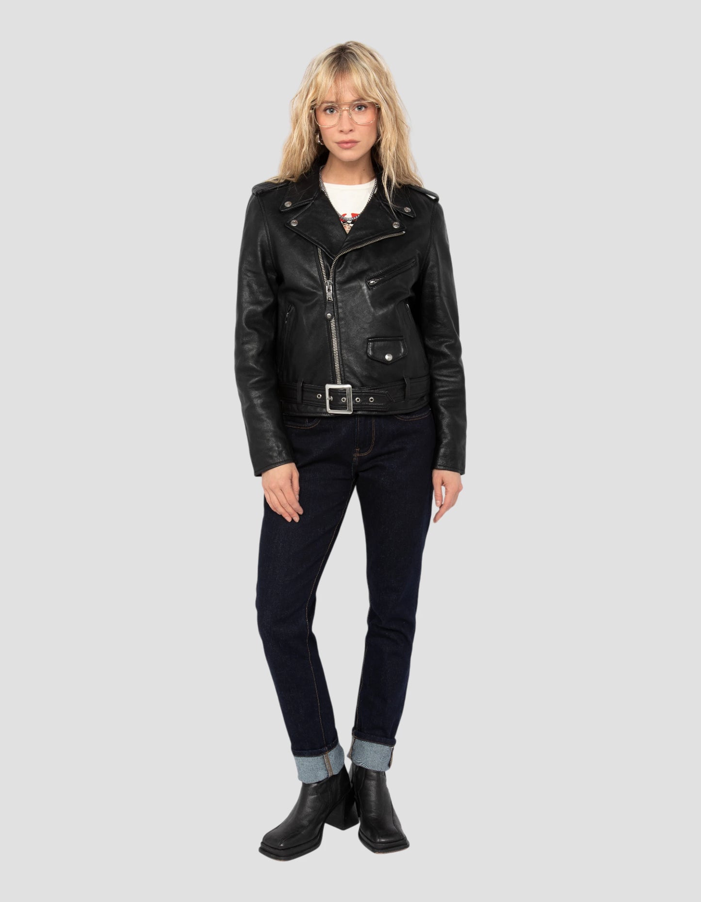 Black Perfecto® jacket, washed lambskin leather - LCW8600WASH Black Perfecto® jacket, washed lambskin leather - LCW8600WASH