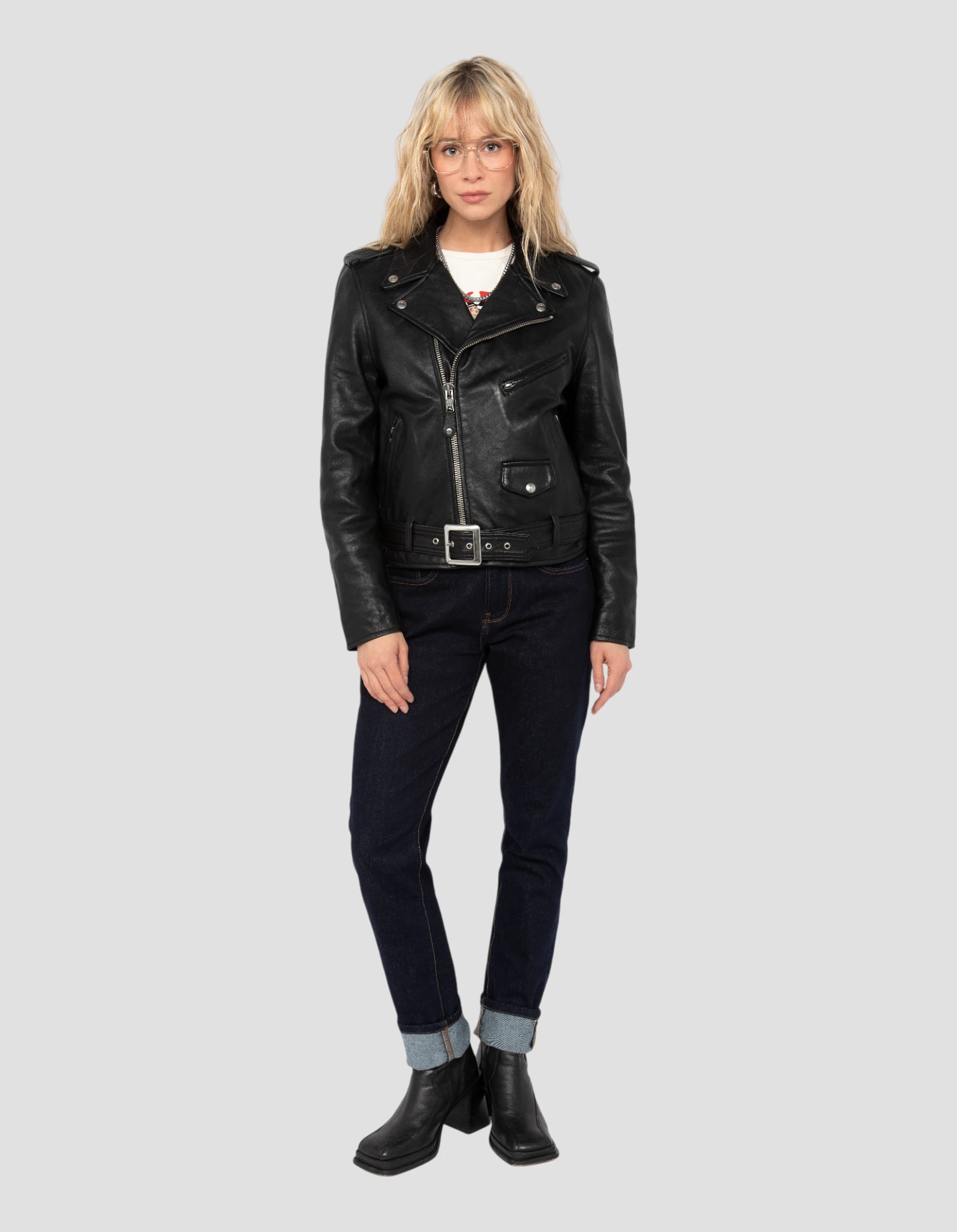 Black Perfecto® jacket, washed lambskin leather - LCW8600WASH
