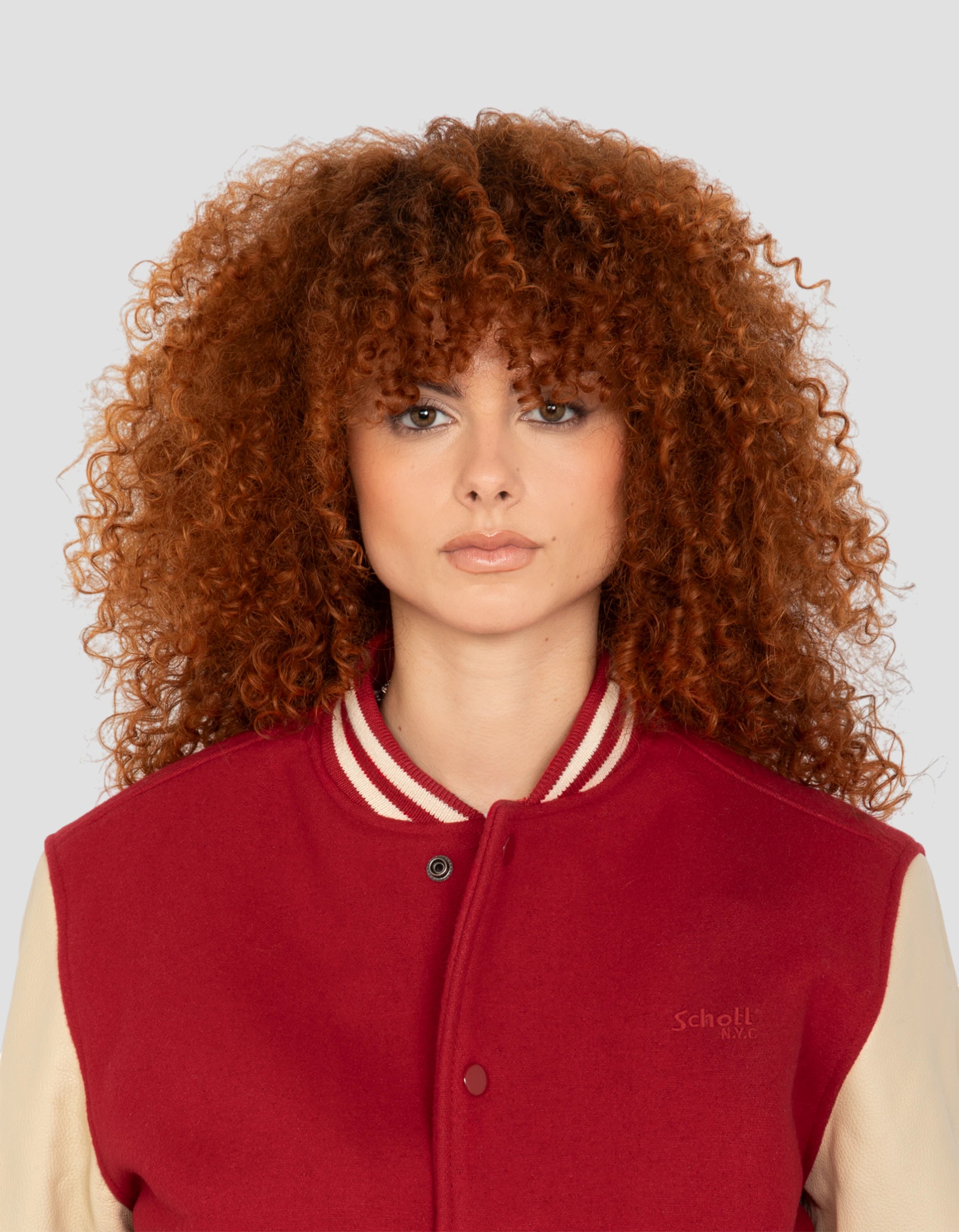 Blouson teddy rouge et beige, cuir de vachette-5