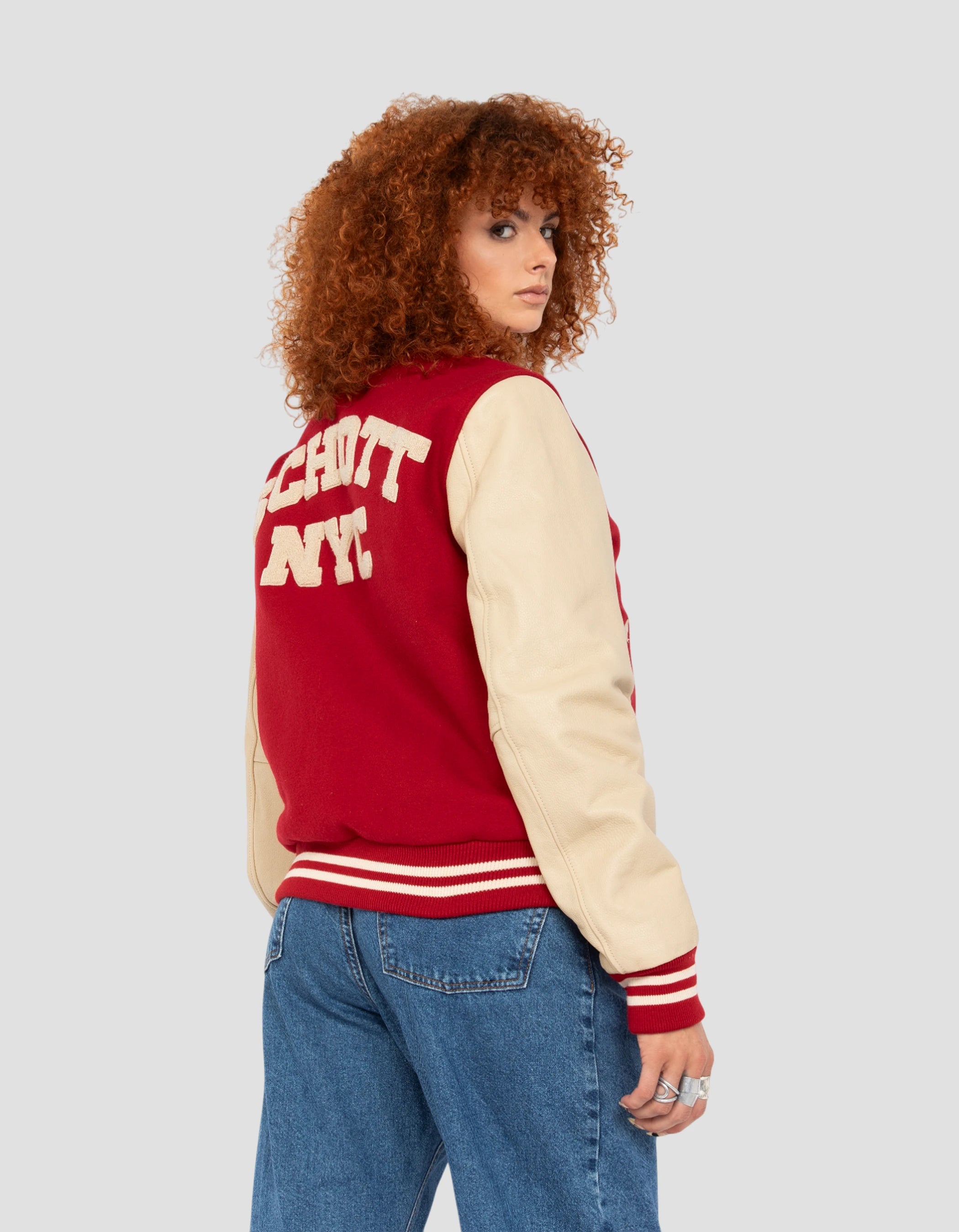 Blouson teddy rouge et beige, cuir de vachette-6