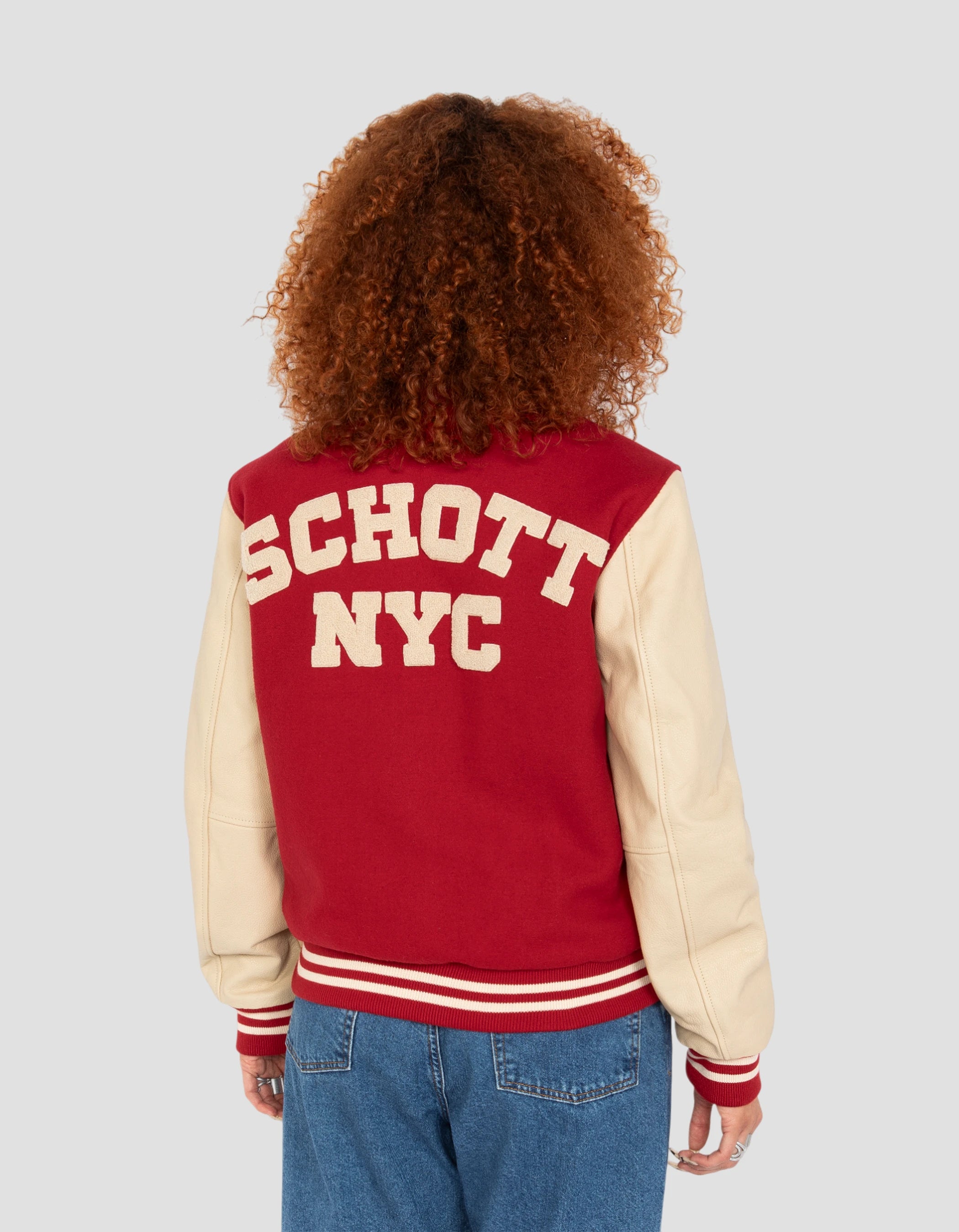 Blouson teddy rouge et beige, cuir de vachette-7