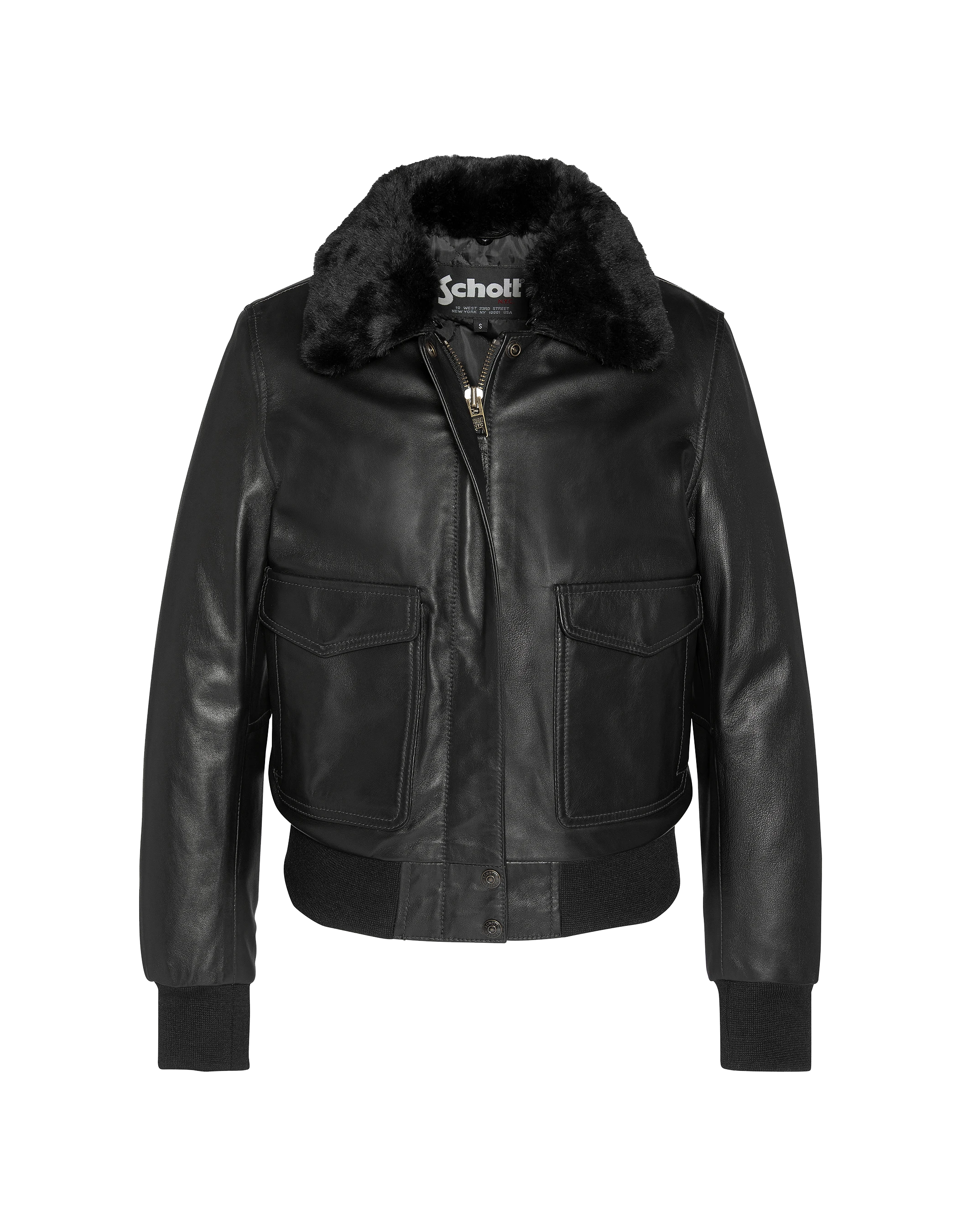 Black jacket with removable faux fur collar - LCW9185 | Schott NYC® Black jacket with removable faux fur collar - LCW9185 | Schott NYC®