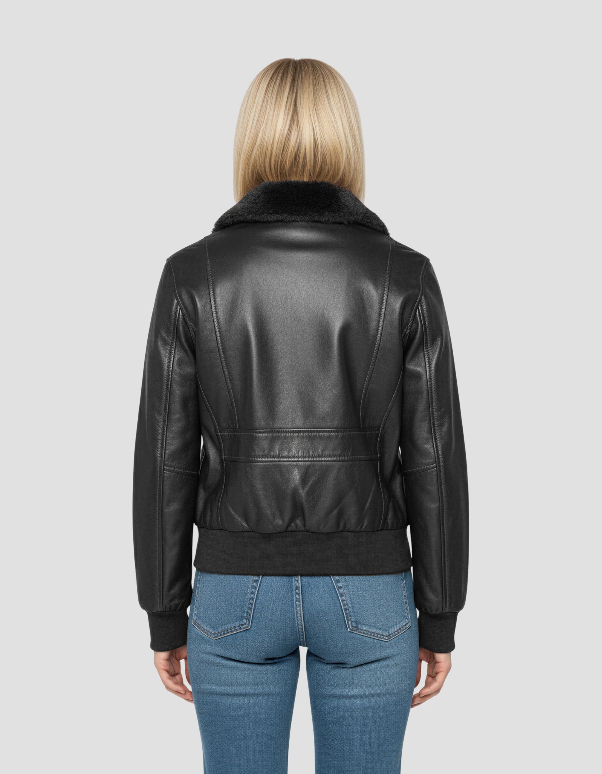 Schwarze Jacke mit abnehmbarem Kunstpelzkragen-4