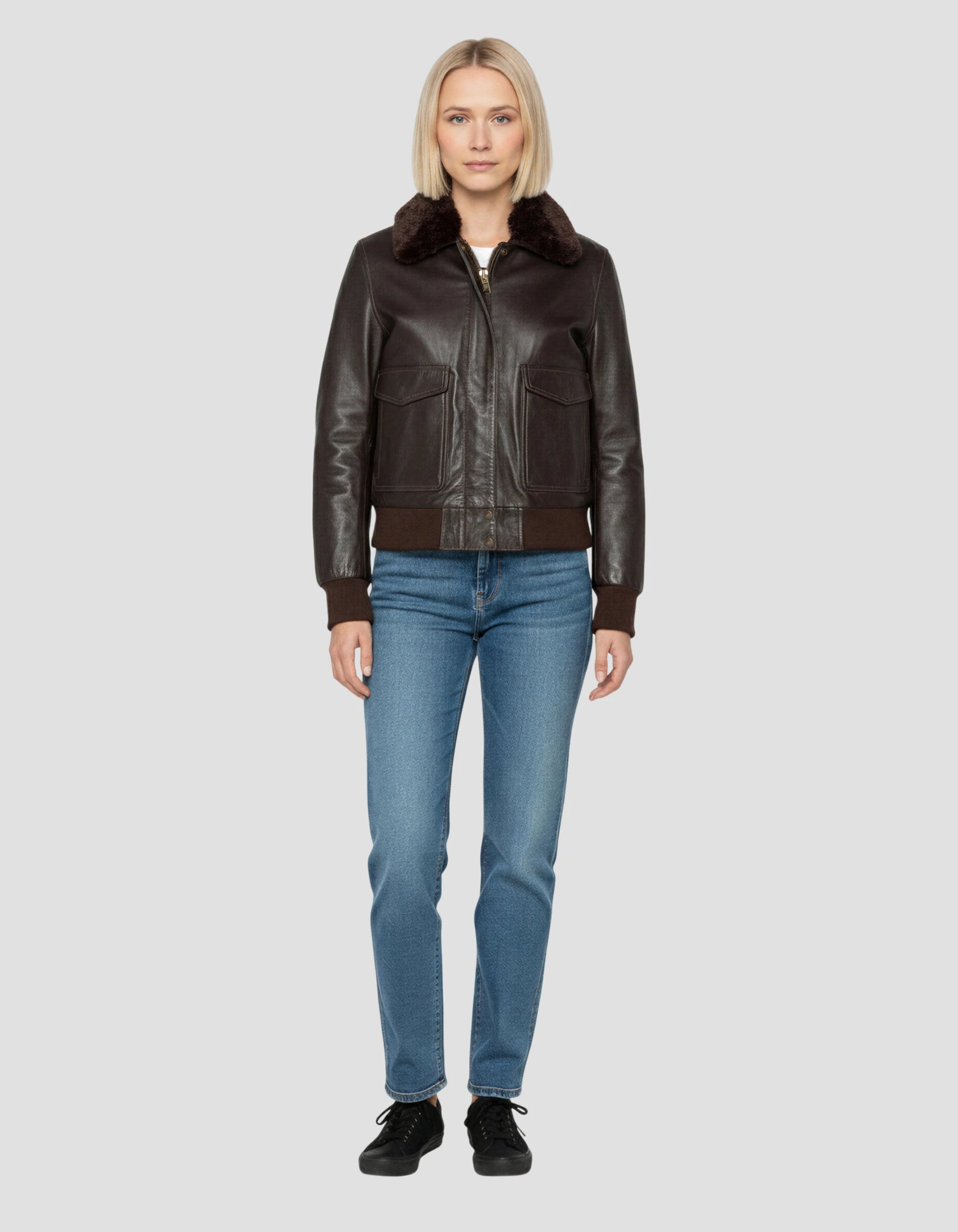 Dark brown jacket with removable faux fur collar - LCW9185
