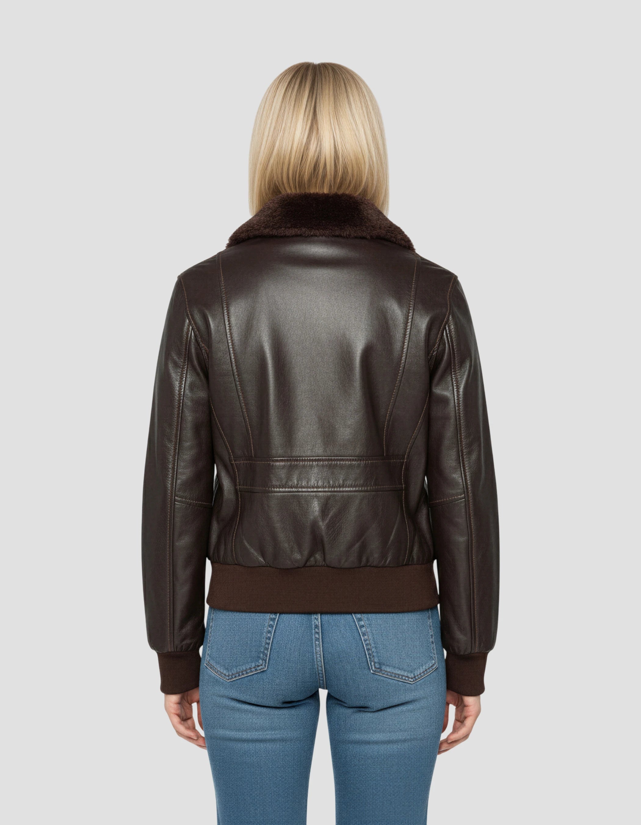 Giacca marrone scuro con collo di pelliccia in finto rimovibile-4