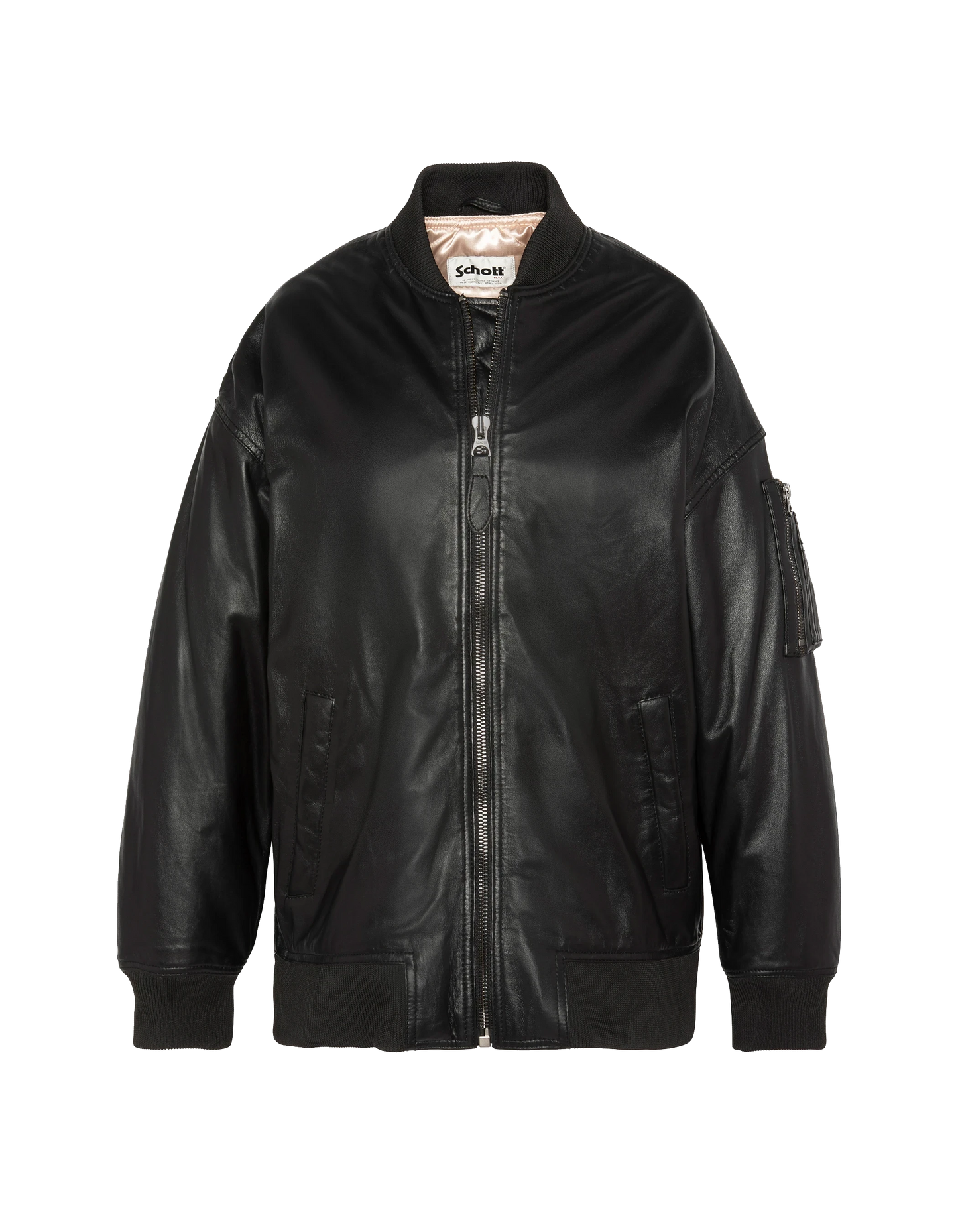 Long black mA-1 bomber, lamb leather