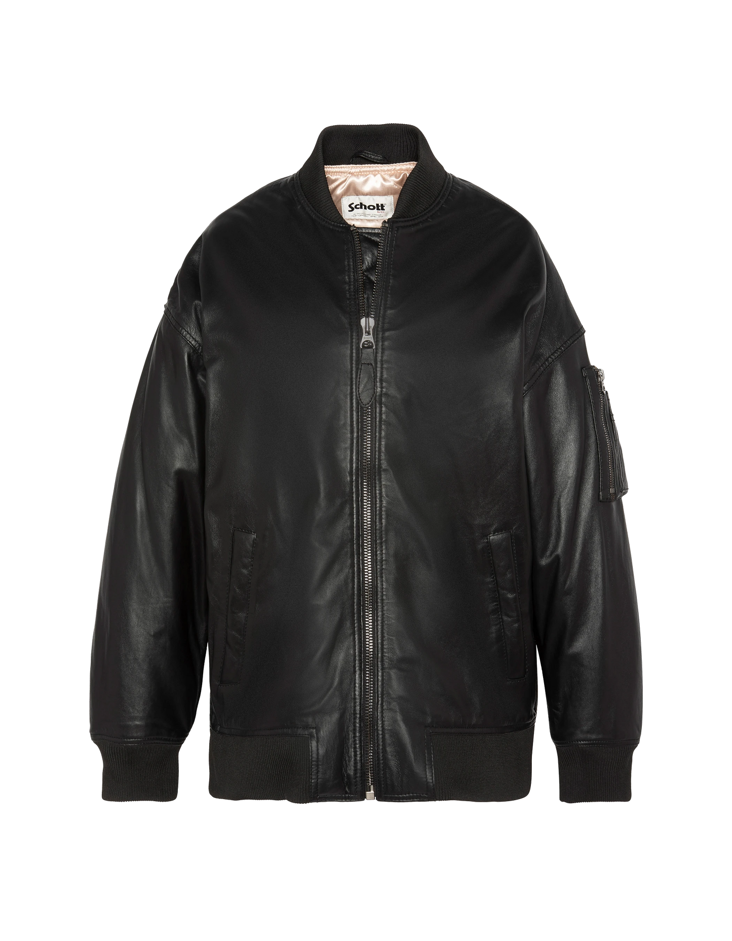 Long Black MA-1 Bomber, cuero de cordero