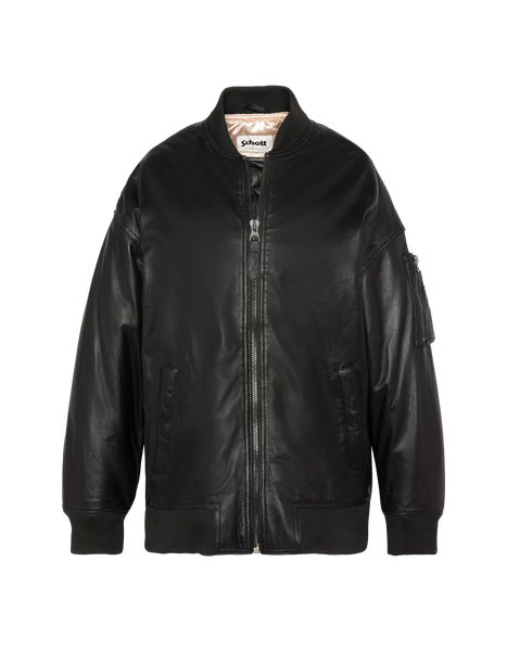 Bomber Ma -1 long black, Lamb leather - Lcwairlong | Schott NYC®
