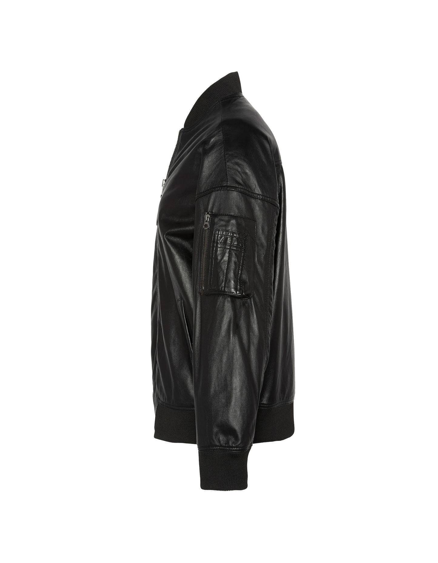 Long black mA-1 bomber, lamb leather