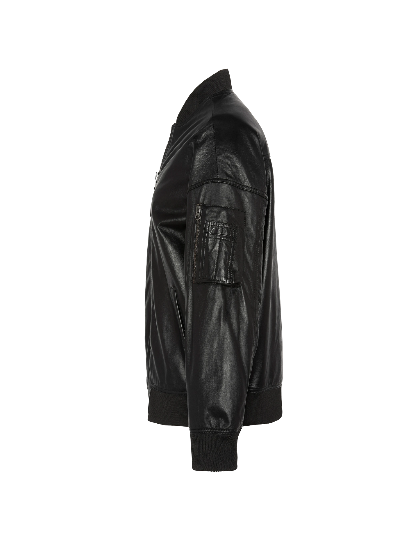Long Black MA-1 Bomber, cuero de cordero