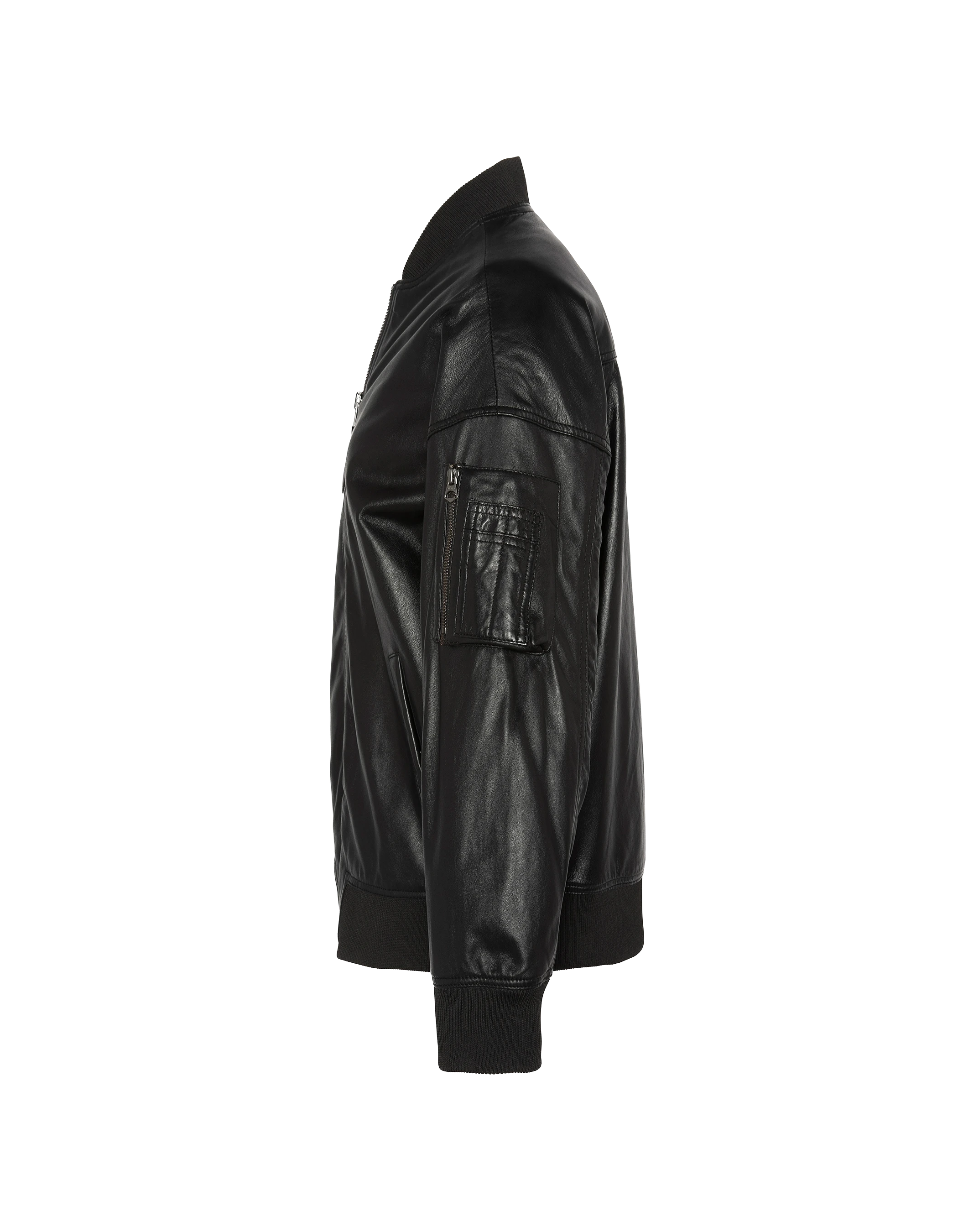 Long Black MA-1 Bomber, cuero de cordero-3